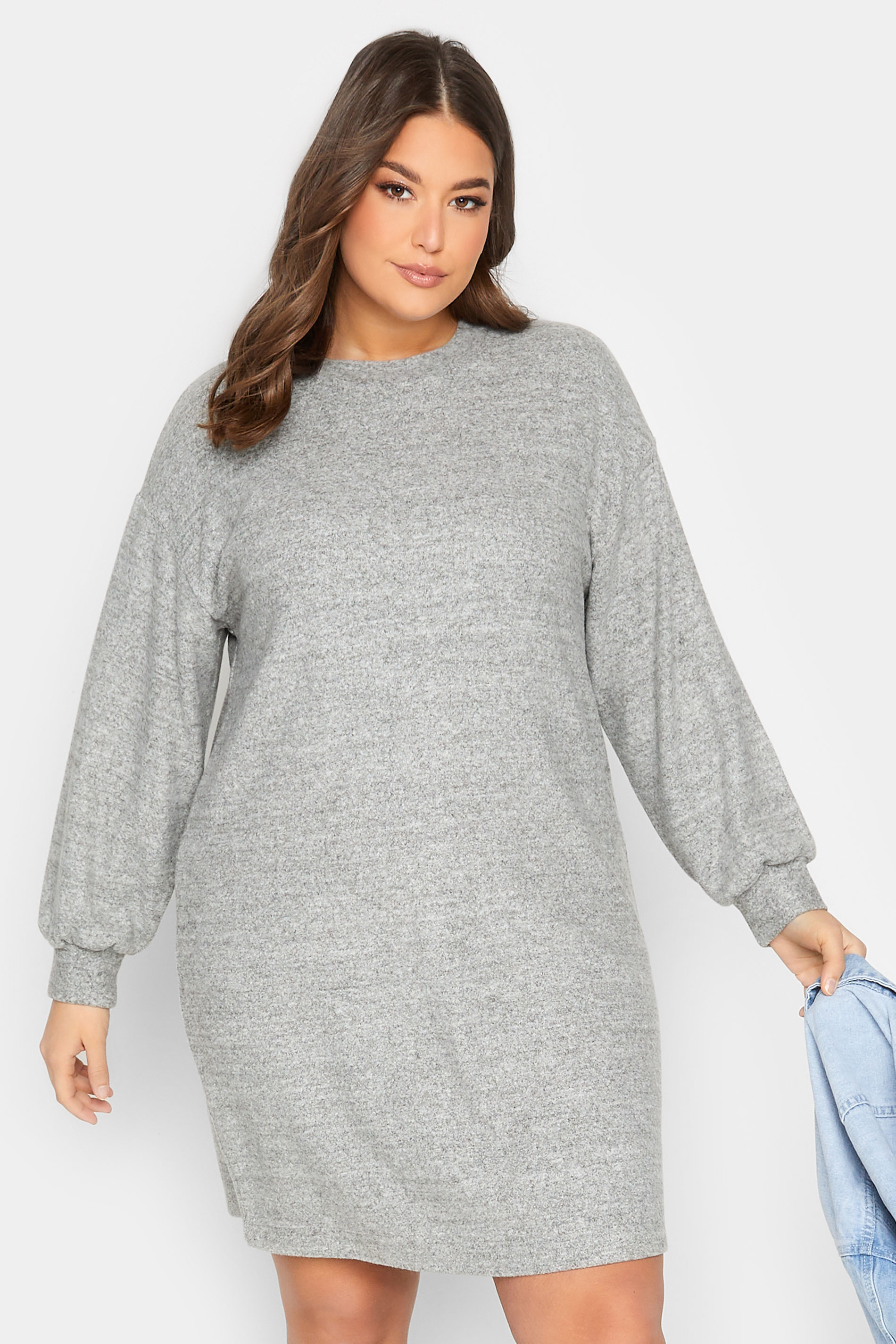 YOURS Plus Size Grey Marl Soft Touch Midi Dress | Yours Clothing 1