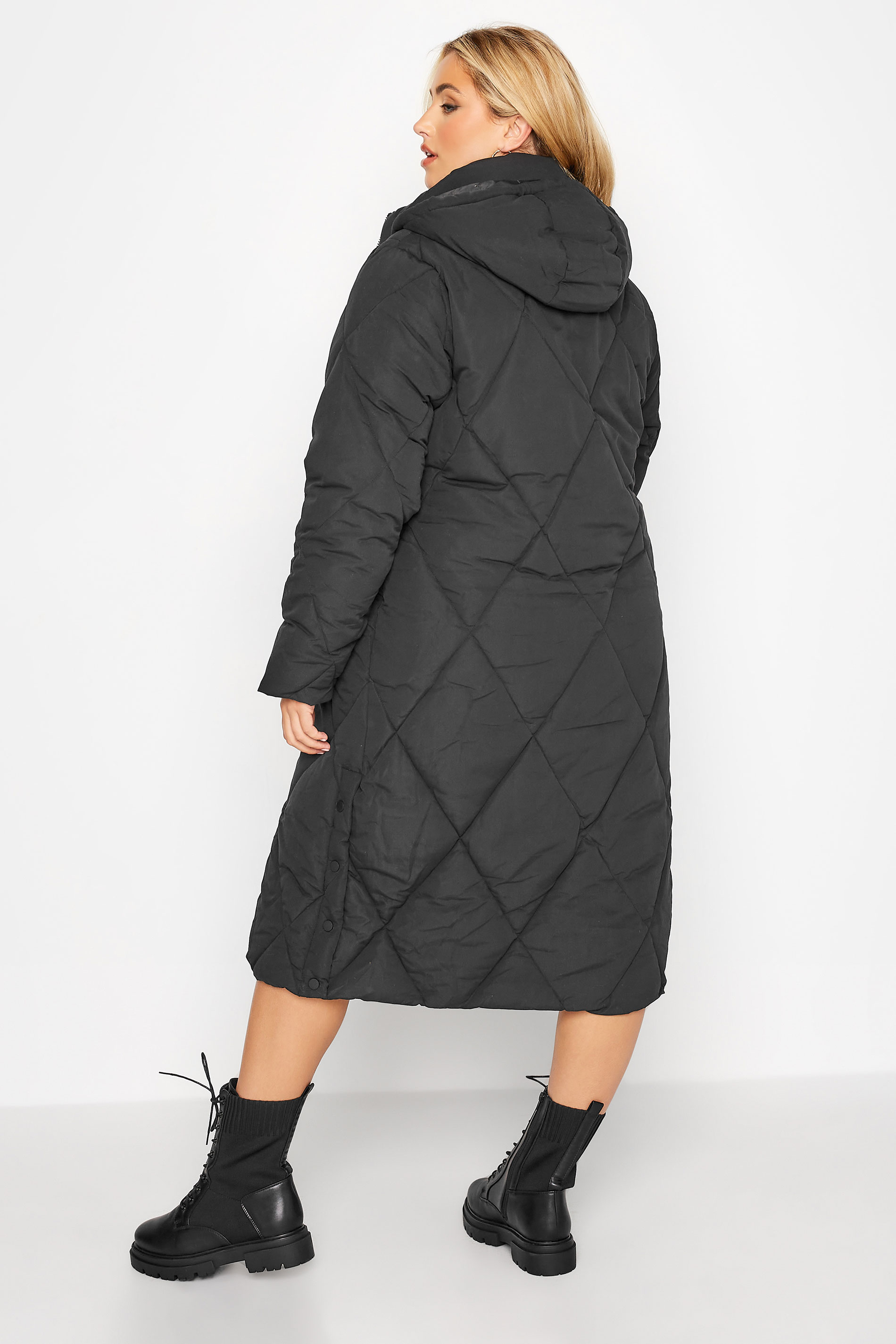 Plus Size Black Quilted Midaxi Coat | Yours Clothing 3