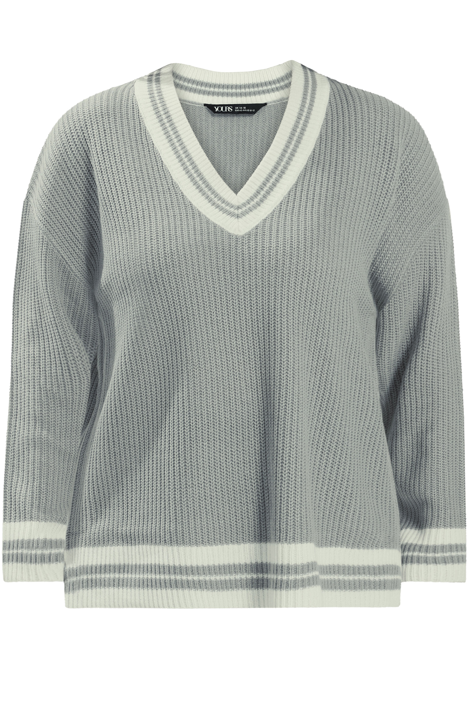 YOURS Plus Size Grey & White Knitted Tennis Jumper | Yours Clothing 6