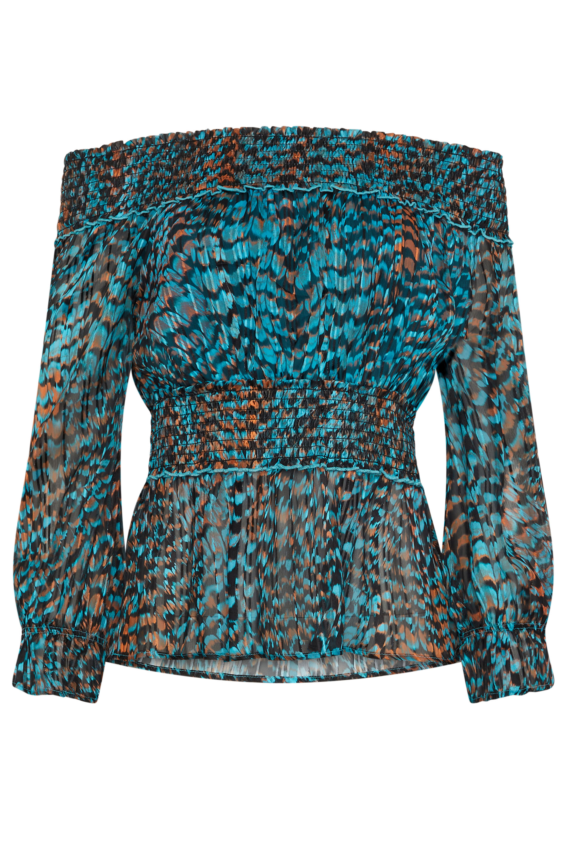 STAR Teal Blue Printed Bardot Top | StarByJM 5