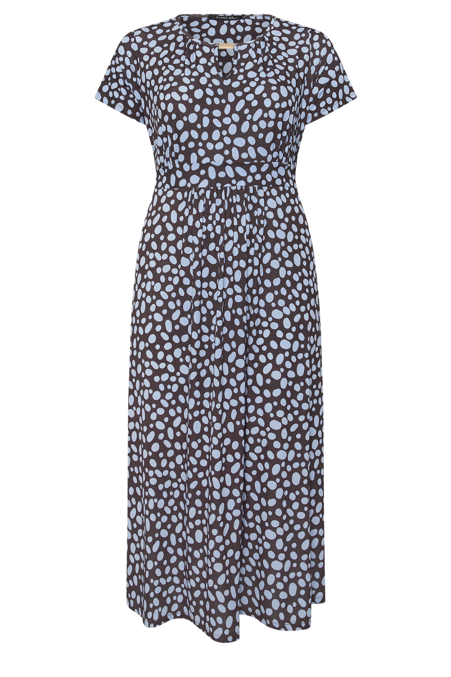 EVANS Plus Size Brown & Blue Spot Bar Detail Dress | Evans 5