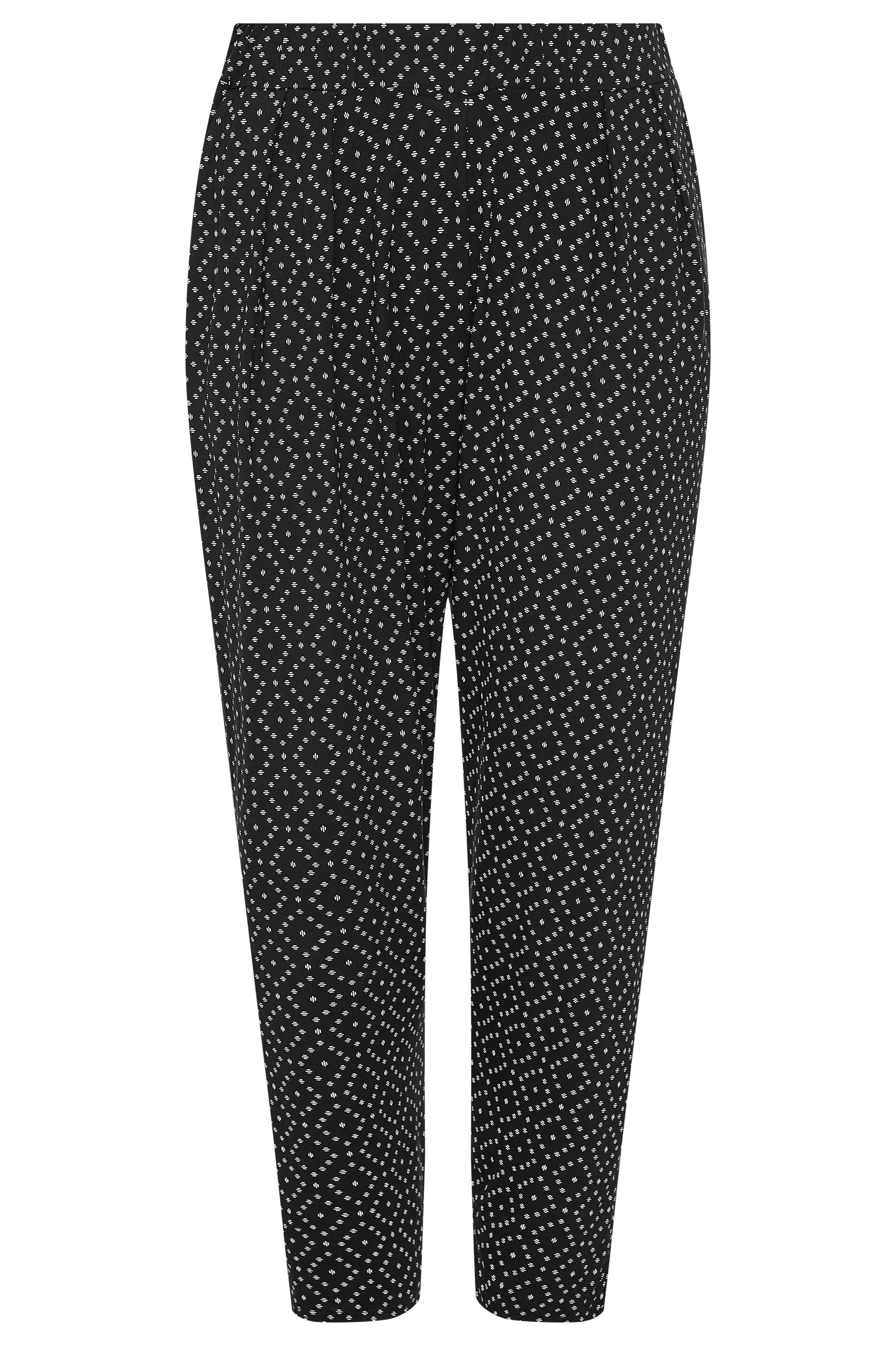 Grande taille  Pantalons Grande taille  Pantalons Fluides Sarouel | Pantalon Noir Léger Imprimé Diamants - RJ46214