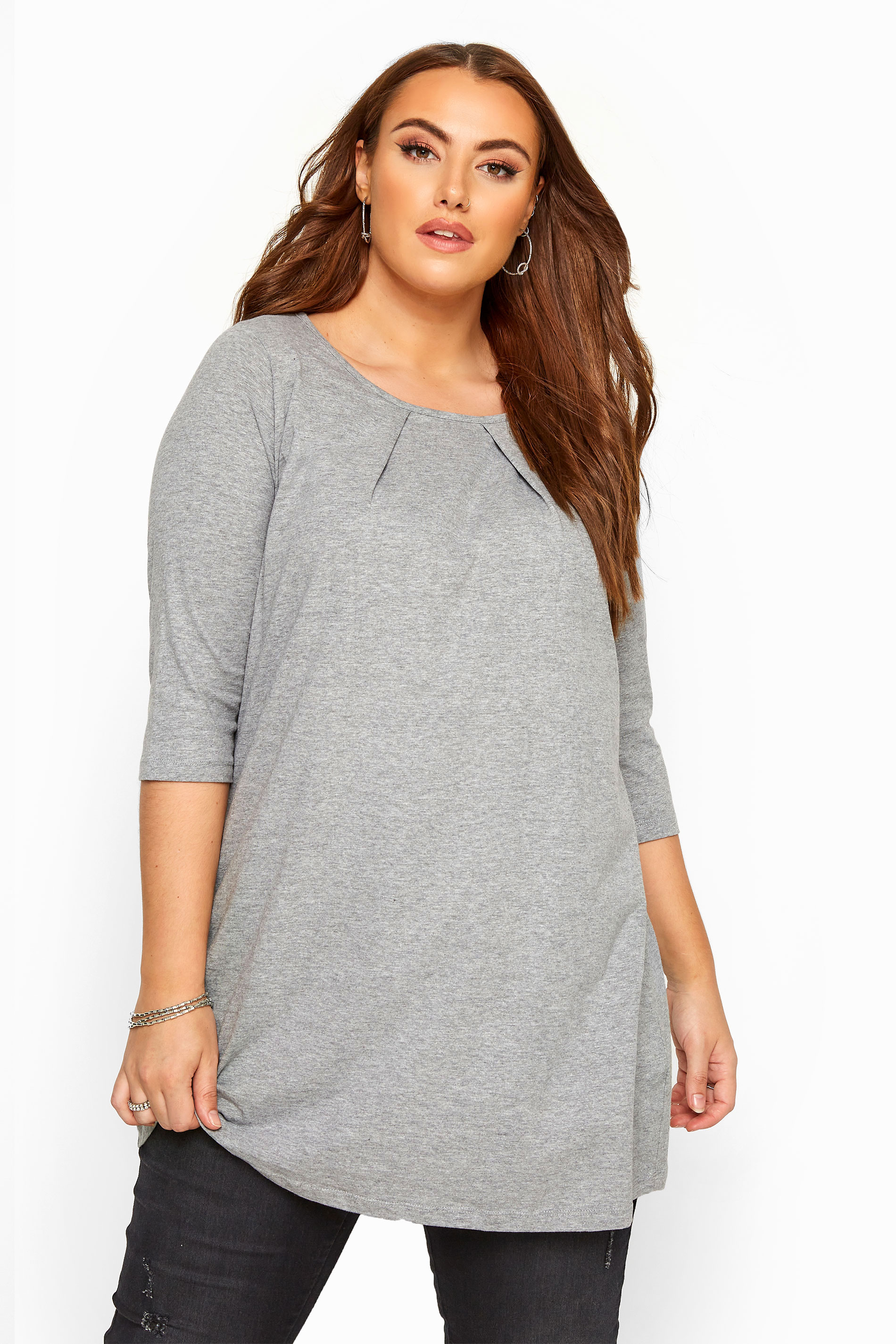 Grey Marl Tunic With Pleated Front | Yours Clothing