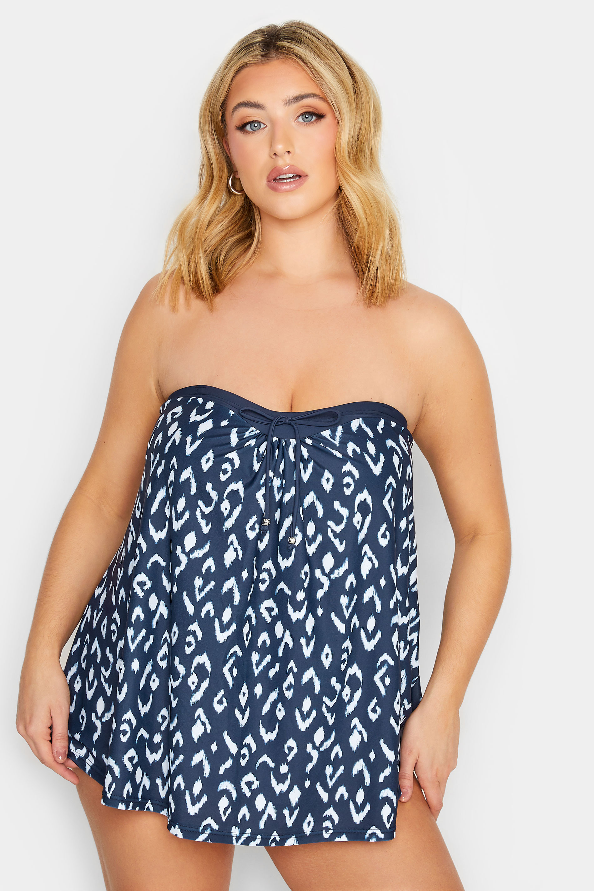 YOURS Curve Plus Size Navy Blue Ikat Print Tankini Top | Yours Clothing  2
