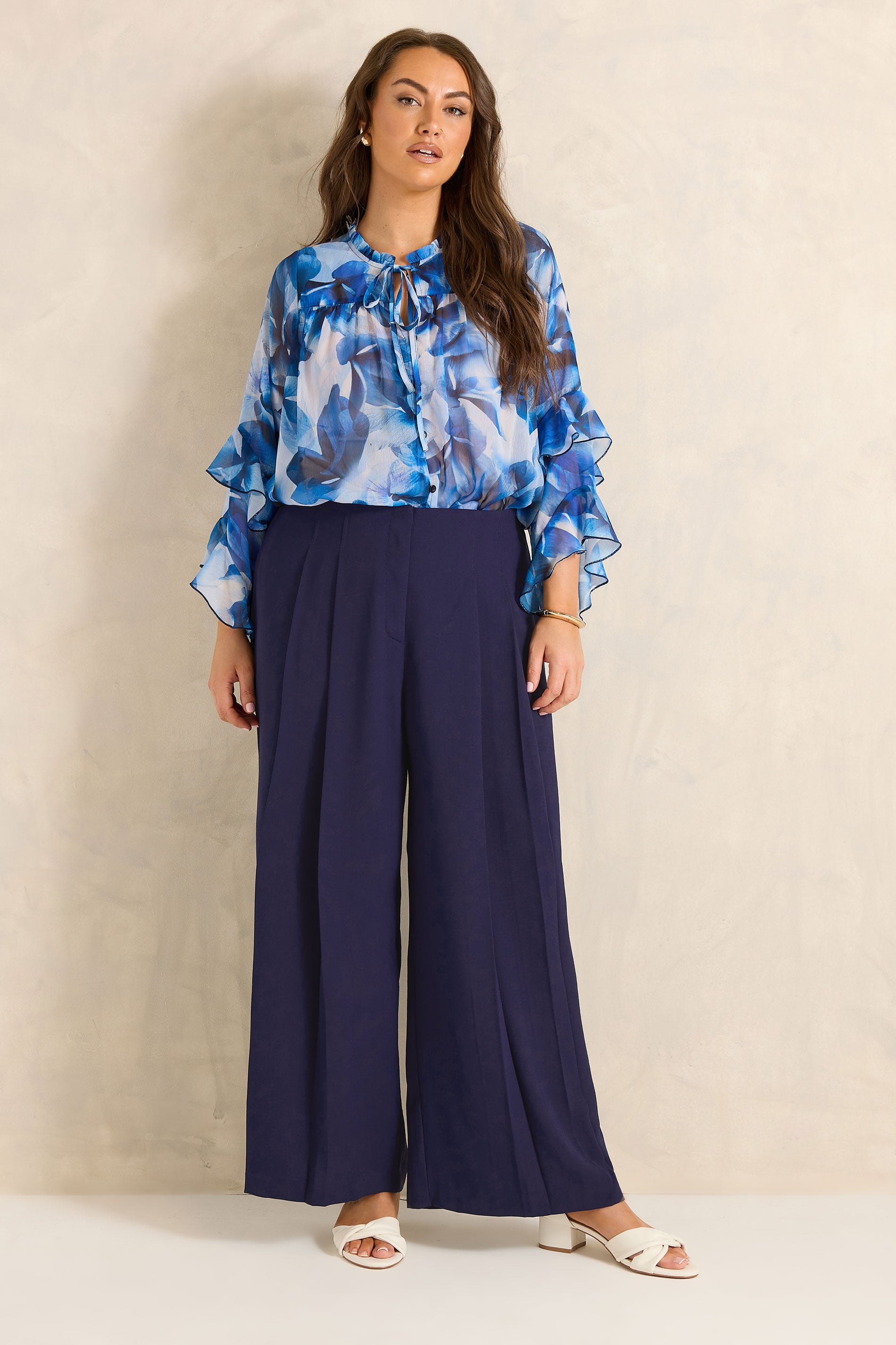 EVANS Plus Size Navy Blue Pleat Front Trousers | Evans 2
