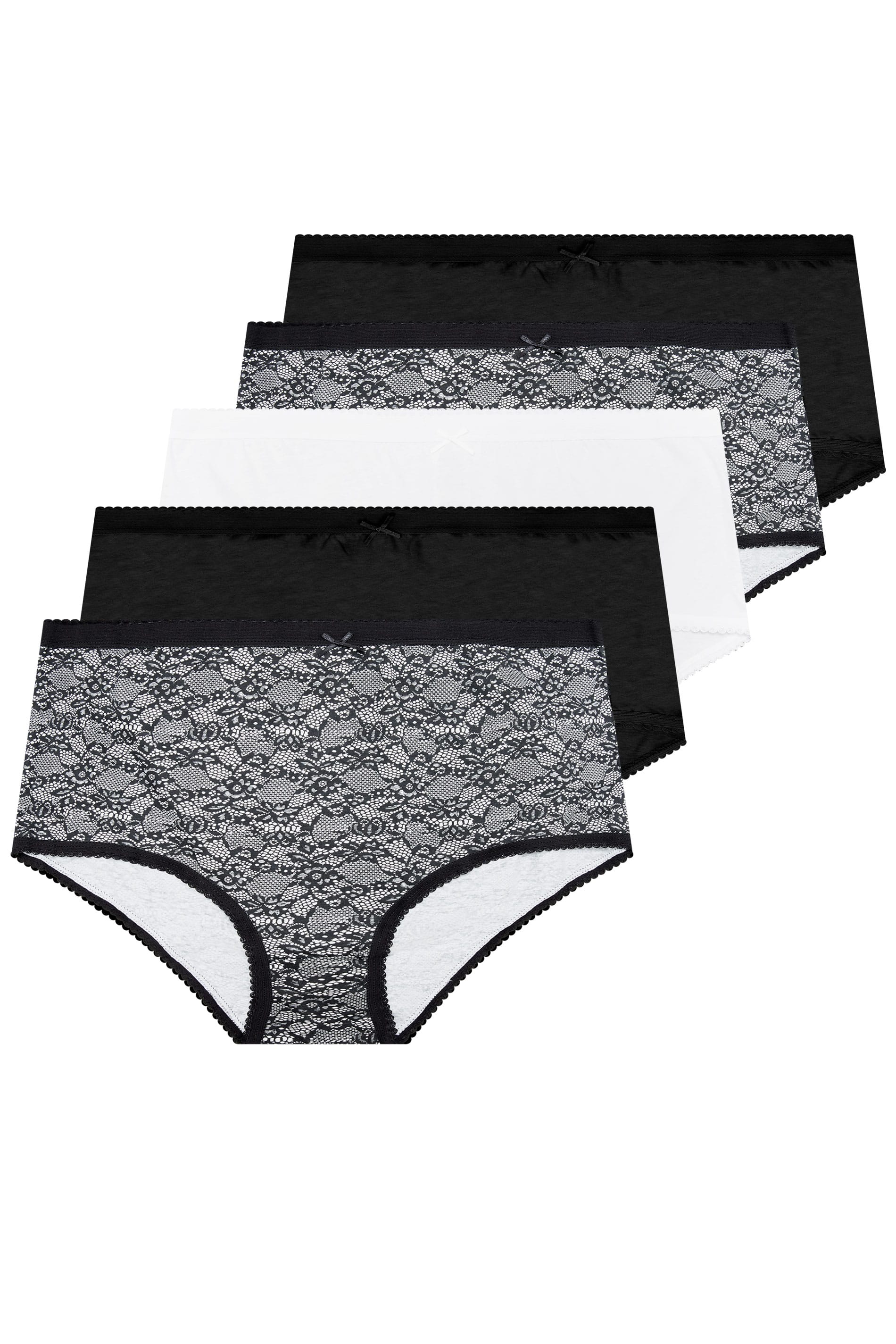5 PACK Black & White Mono Floral Full Briefs | Yours Clothing