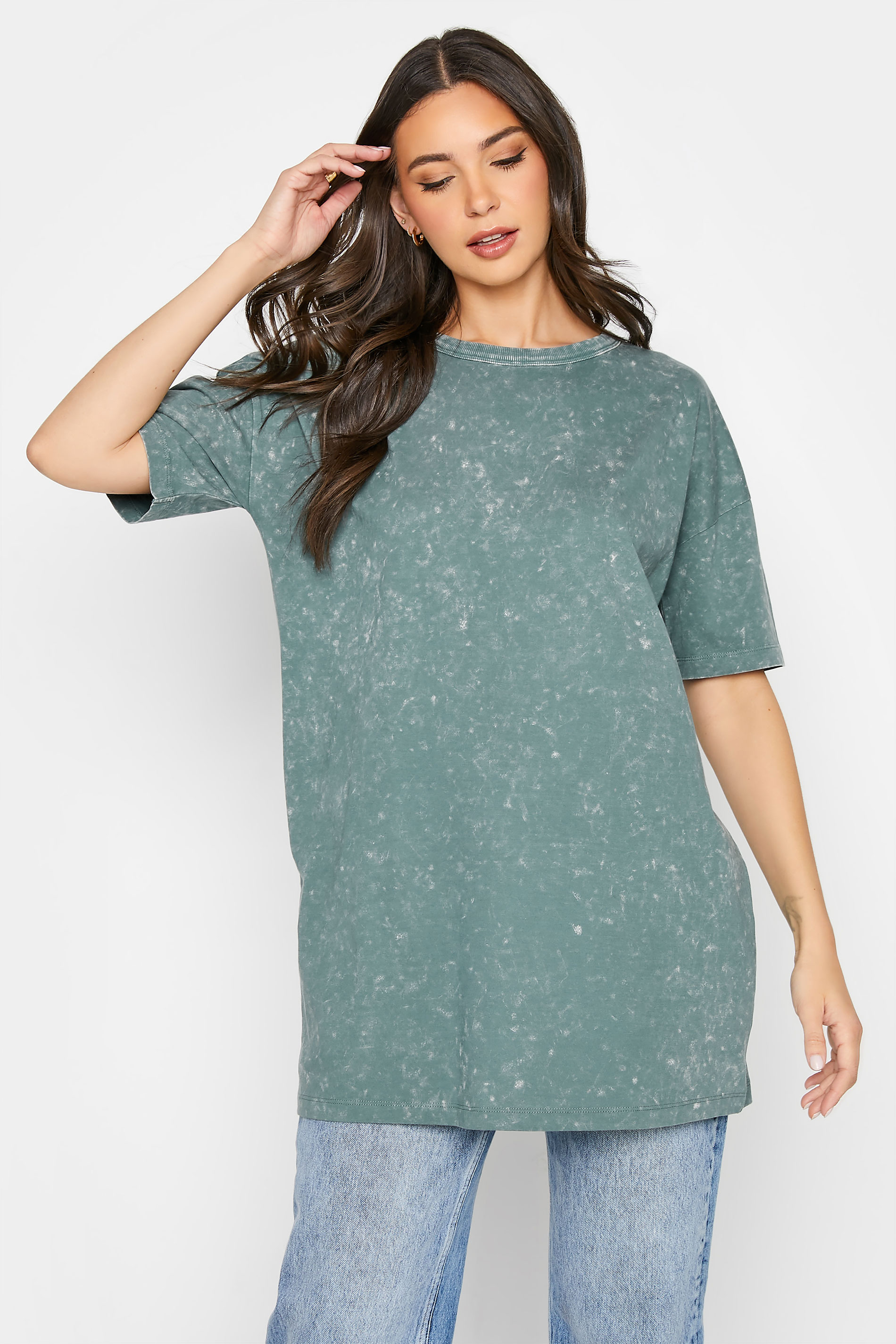 LTS Tall Women's Sage Green Acid Wash Oversized T-Shirt | Long Tall Sally  1