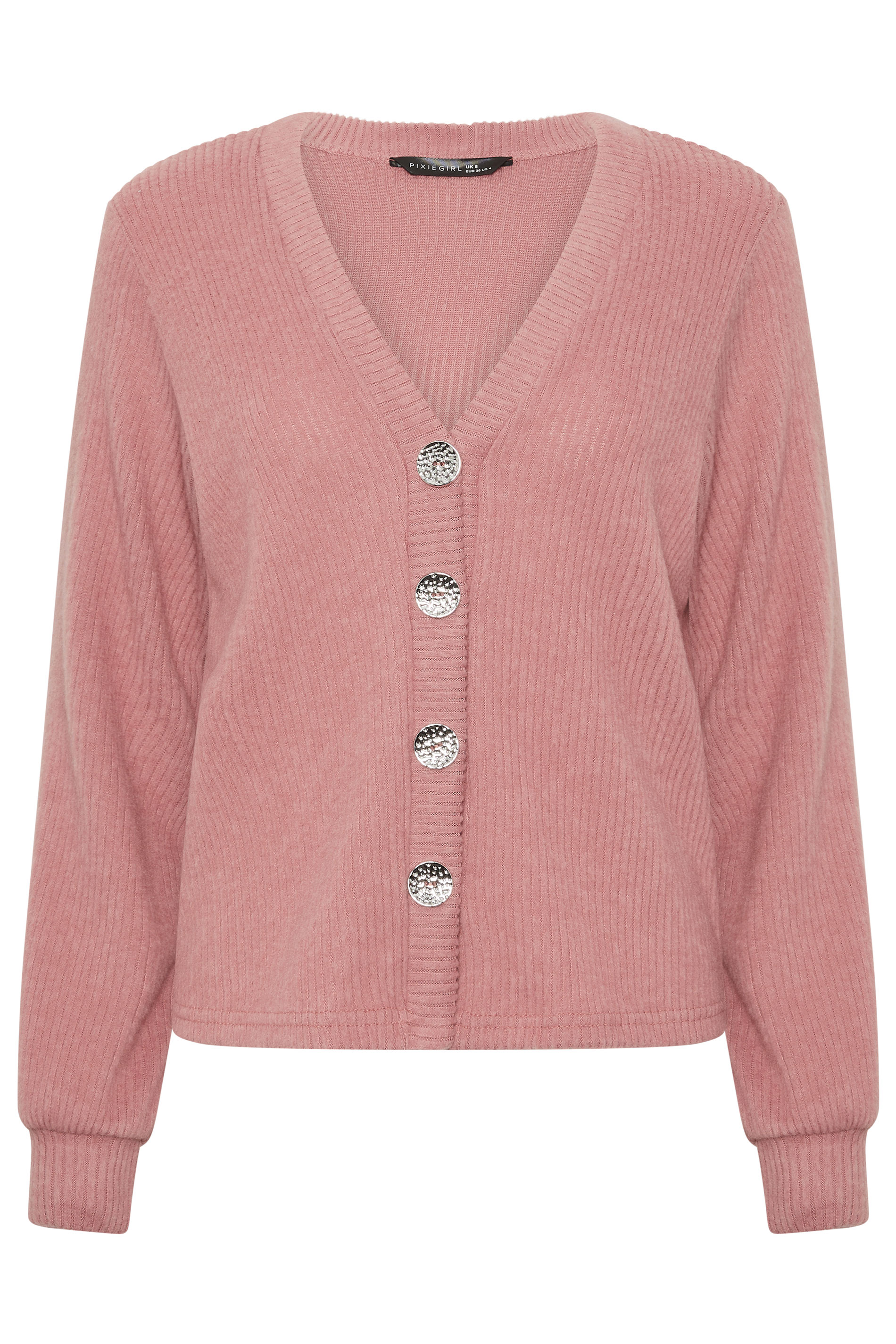 PixieGirl Petite Women's Pink Marl Ribbed Soft Touch Cardigan | PixieGirl 5