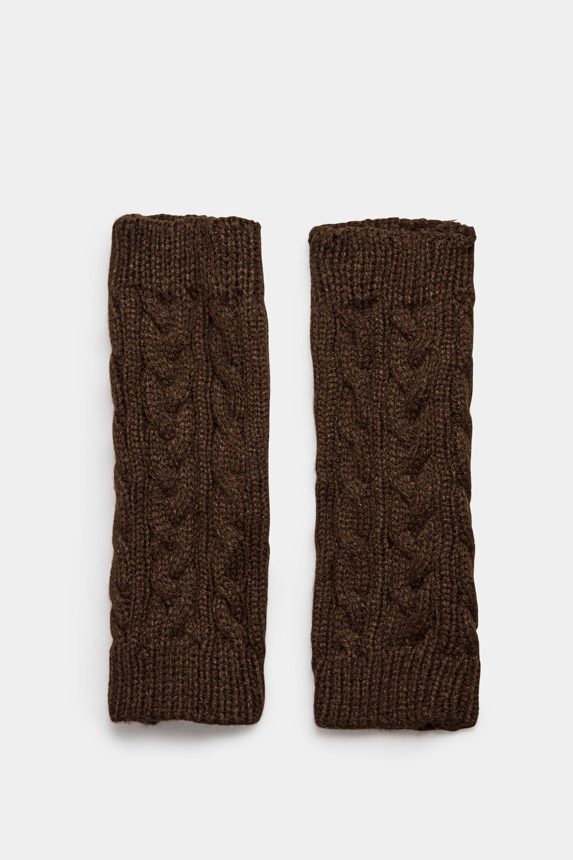 YOURS Curve Plus Size Brown Cable Knit Arm Warmers | Yours Clothing  2