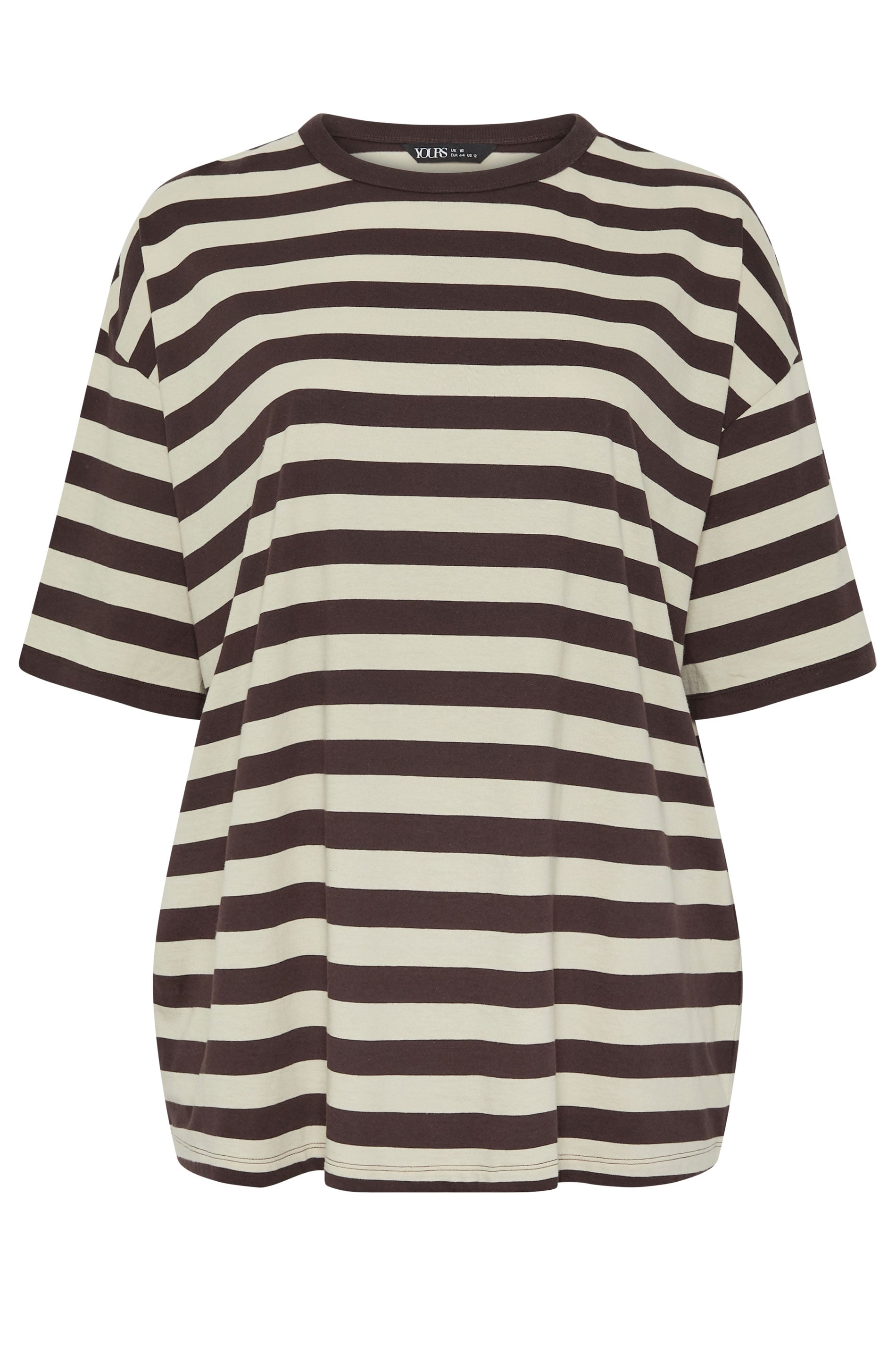 YOURS Plus Size Chocolate Brown & Cream Boxy T-Shirt | Yours Clothing 5