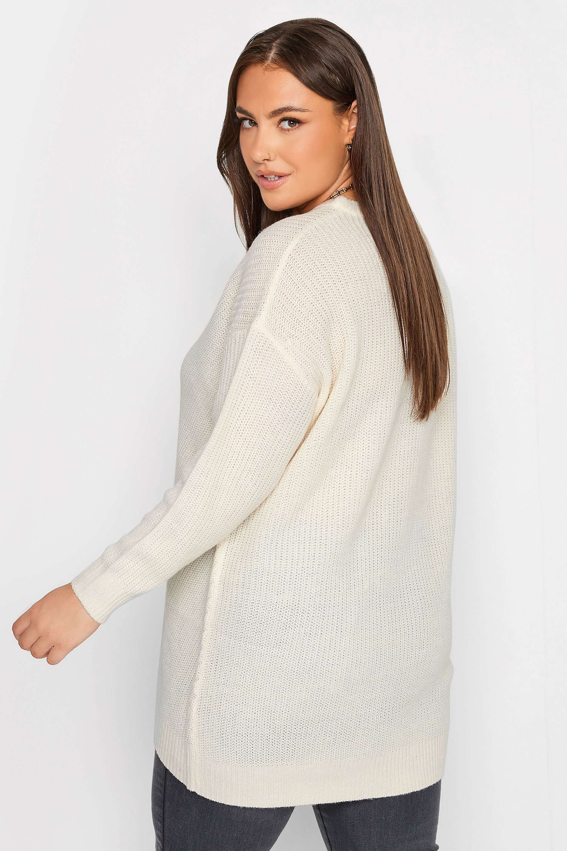 Plus Size Curve Ivory White Essential Knitted Jumper | Yours Clothing 3
