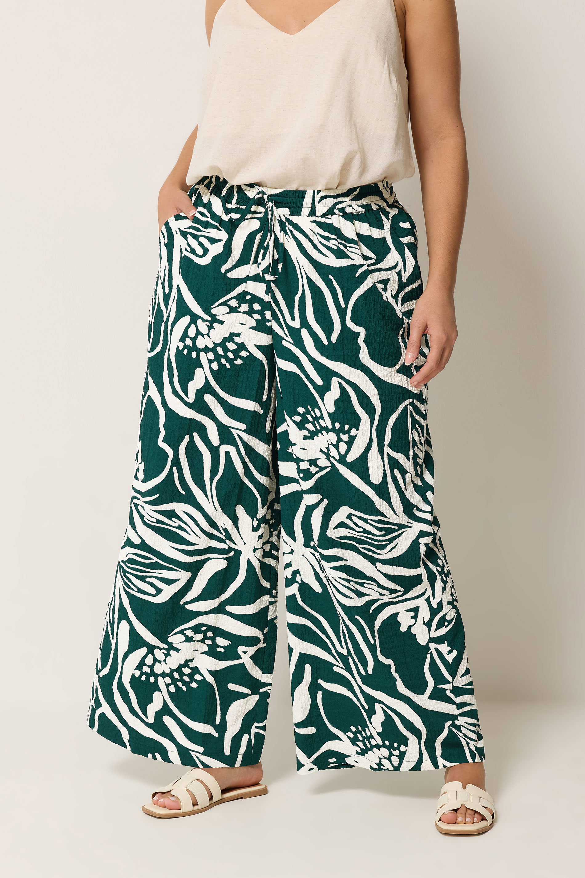 YOURS Plus Size Teal Green Floral Wide Leg Trousers | Yours Clothing 3