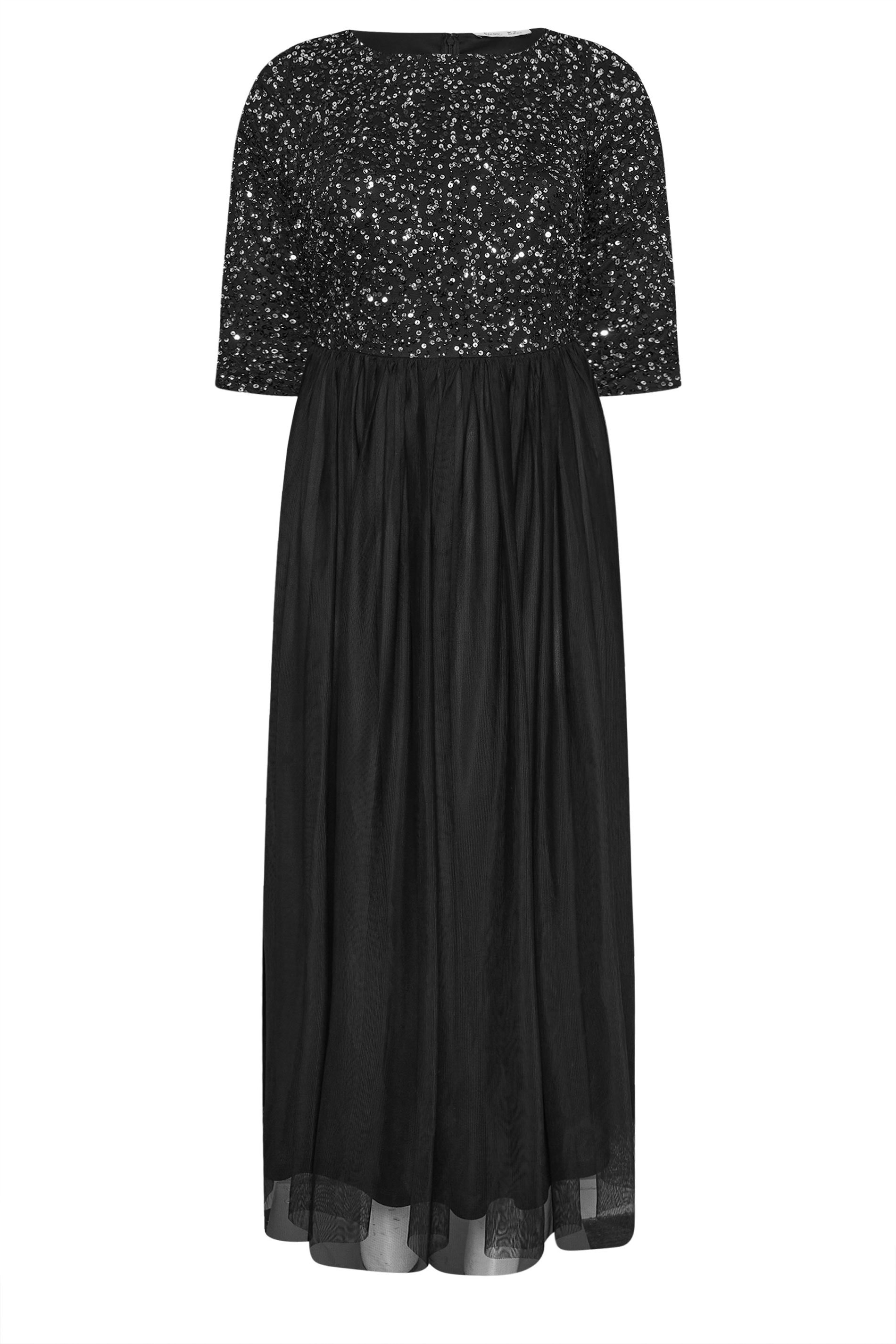 LUXE Plus Size Black Sequin Hand Embellished Maxi Dress | Yours Clothing