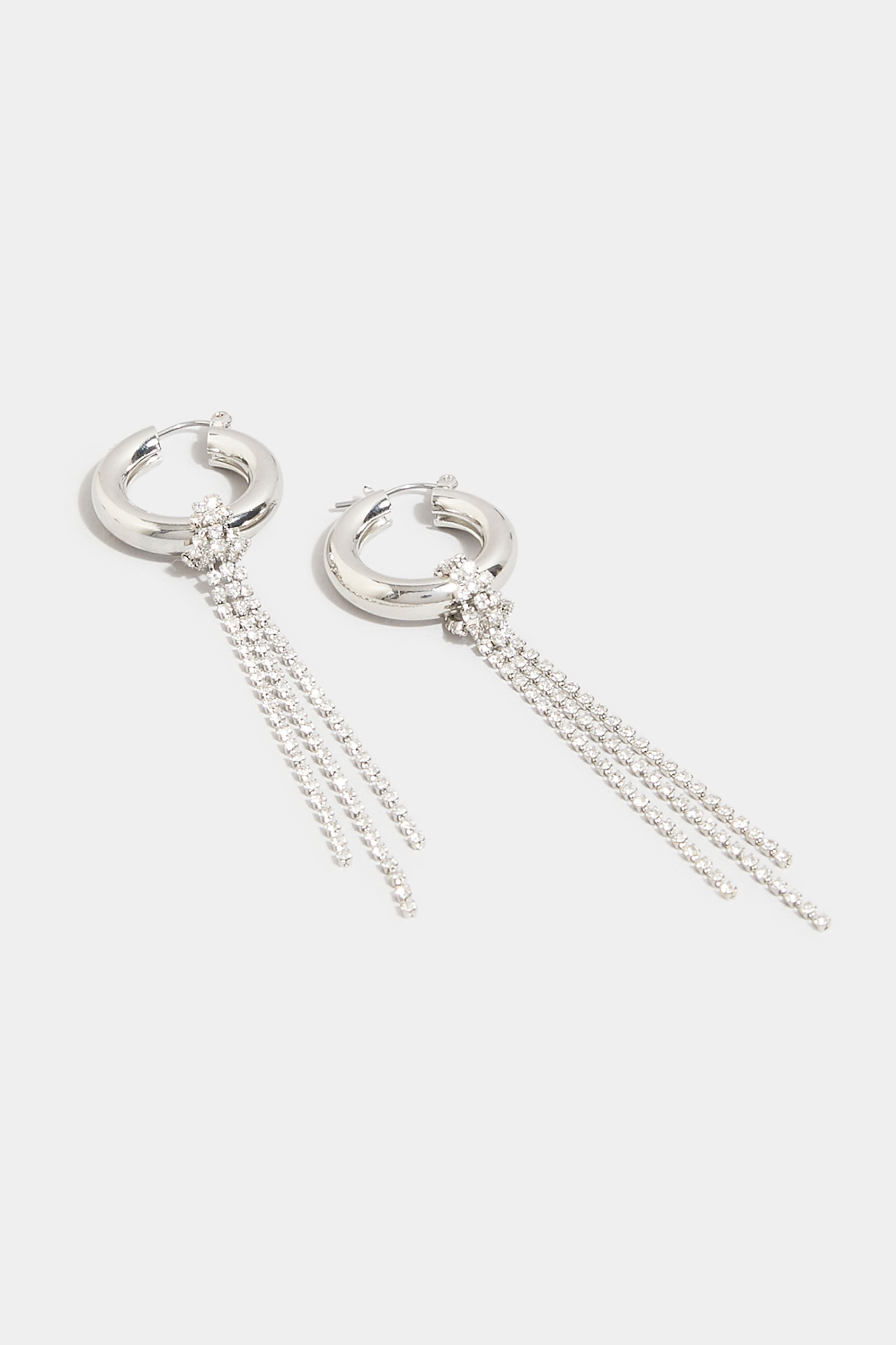 Silver Tone Diamante Tassel Drop Earrings | Yours Clothing 3