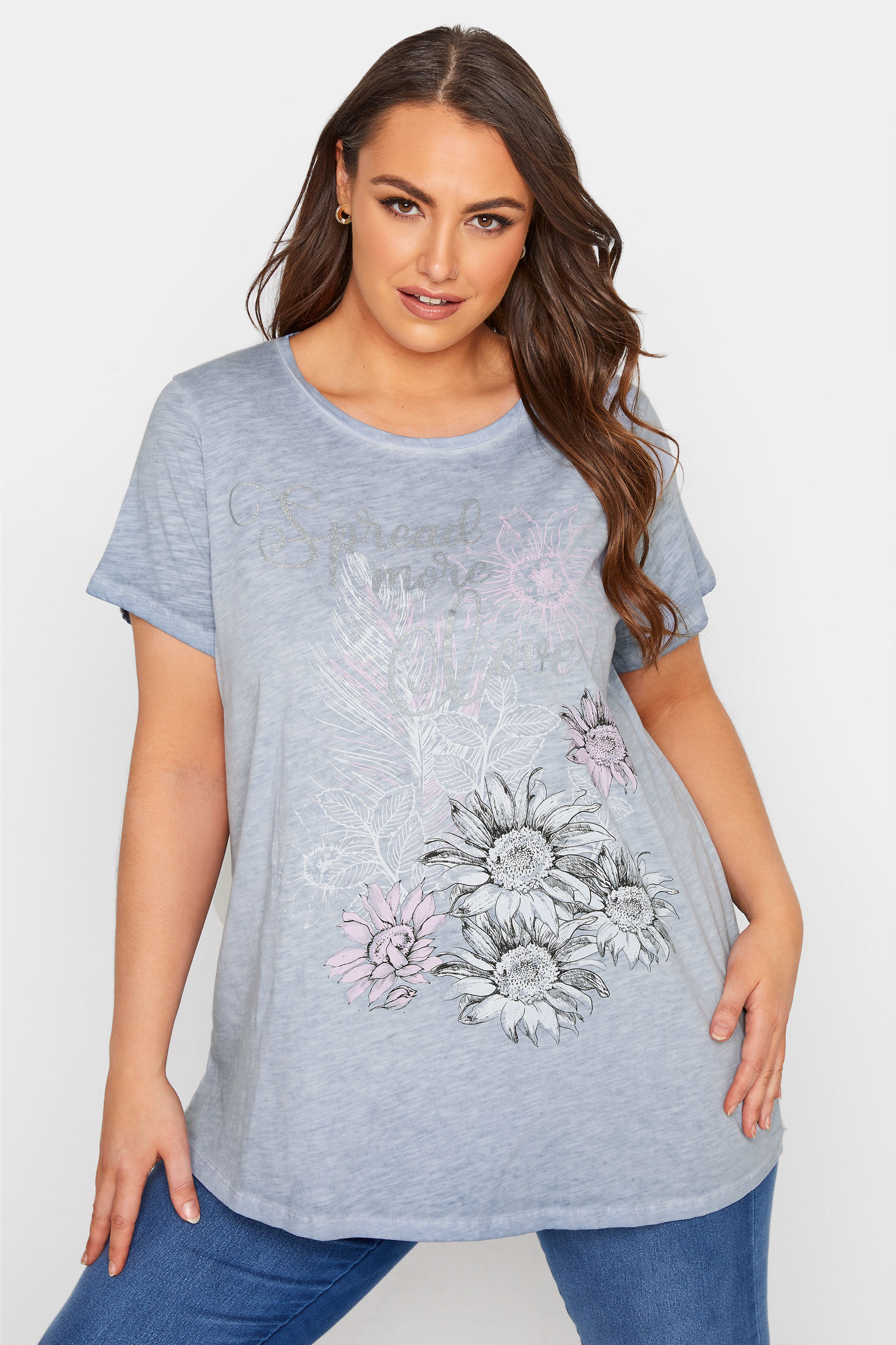 Plus Size Blue 'Spread More Love' Graphic T-Shirt | Yours Clothing 1