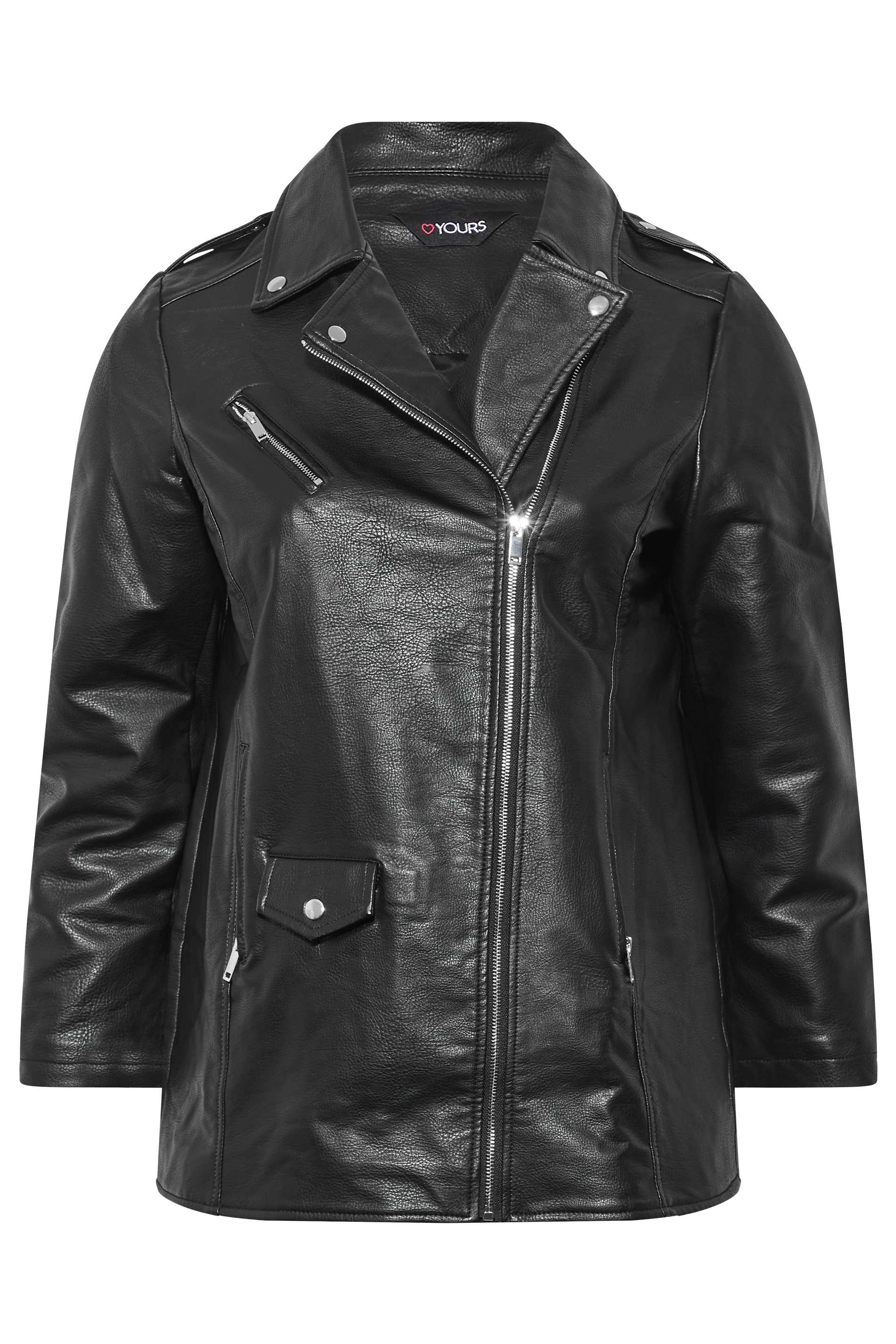 Plus Size Black Faux Leather Longline Biker Jacket | Yours Clothing