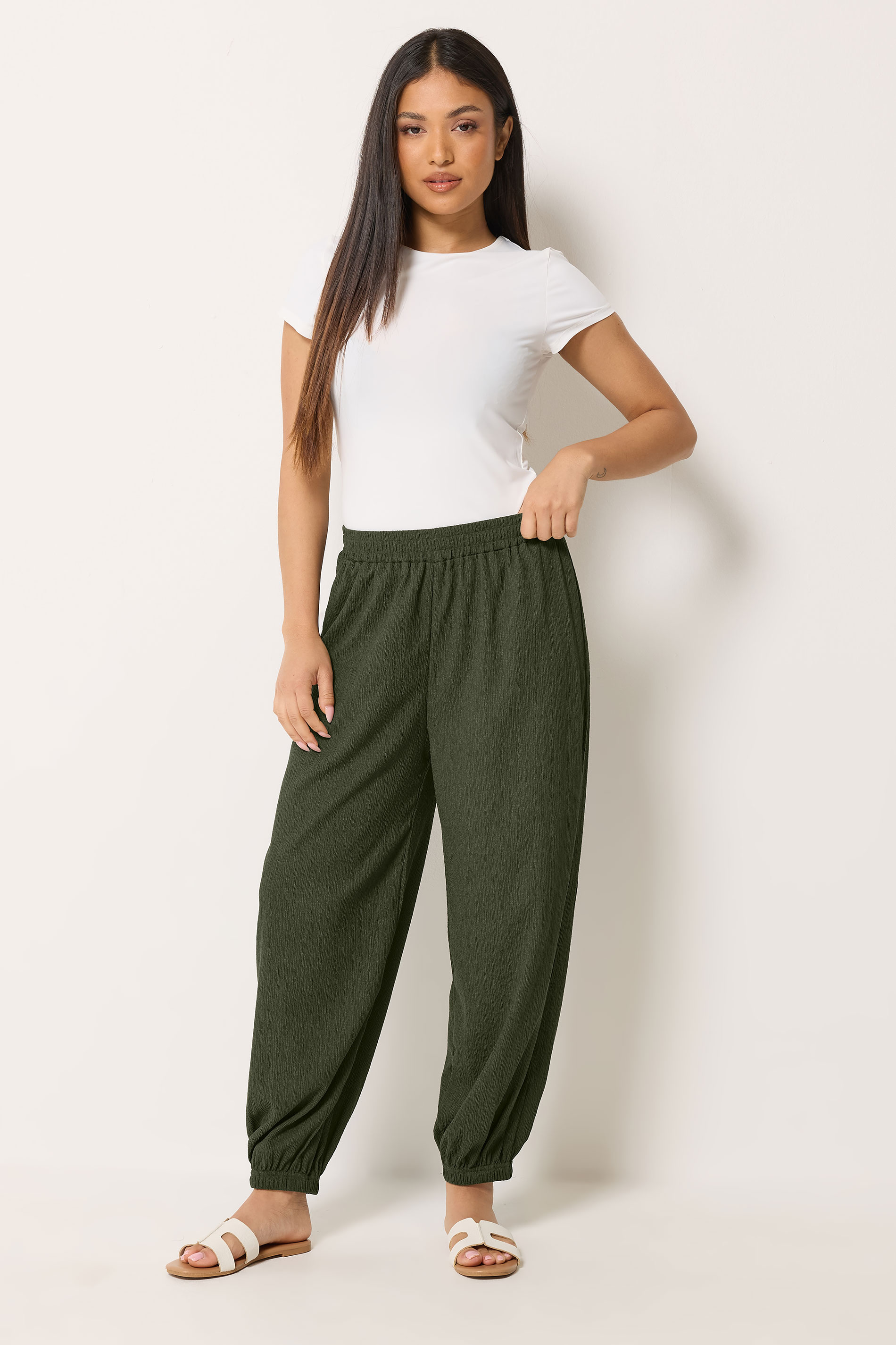 M&Co Petite Khaki Green Balloon Trousers | M&Co 1