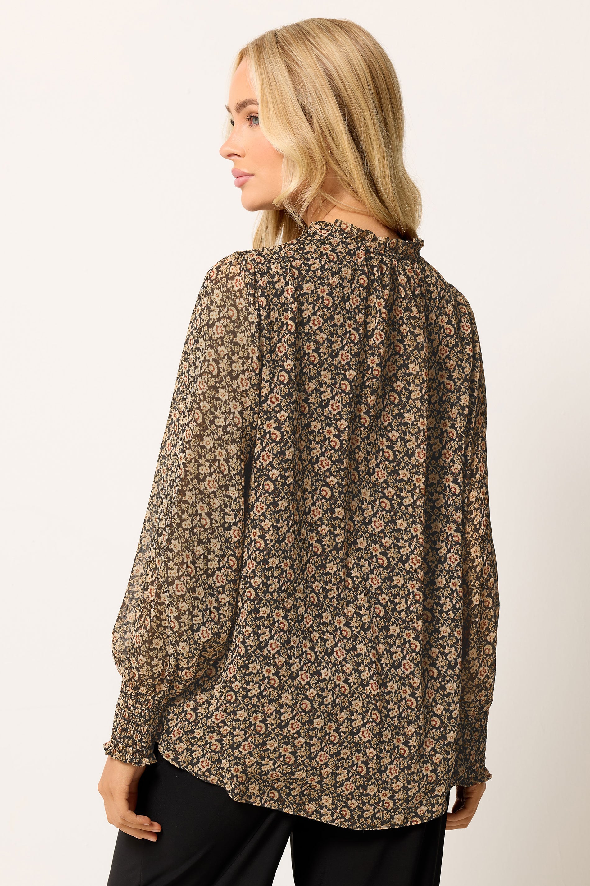M&Co Brown Floral Tie Neck Blouse | M&Co 2
