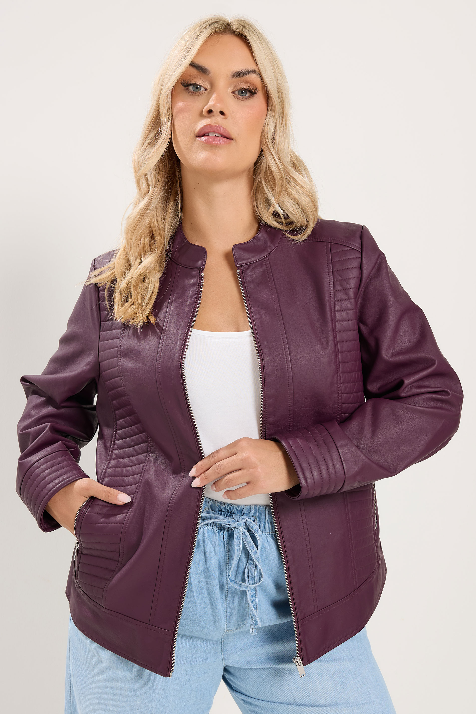 YOURS Plus Size Burgundy Red Faux Leather Jacket | Yours Clothing 3