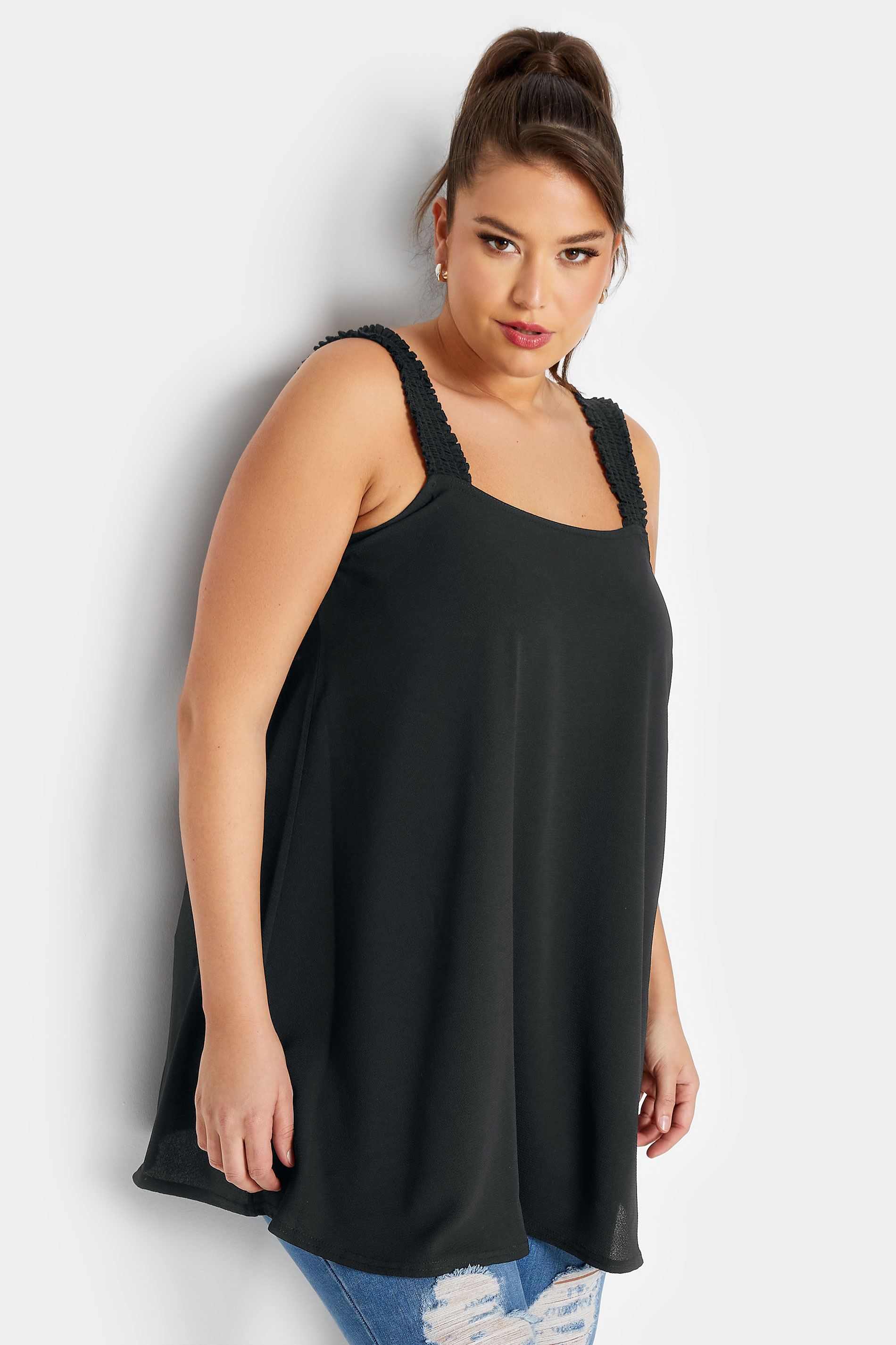 LIMITED COLLECTION Plus Size Black Shirred Strap Cami Vest Top | Yours Clothing 3