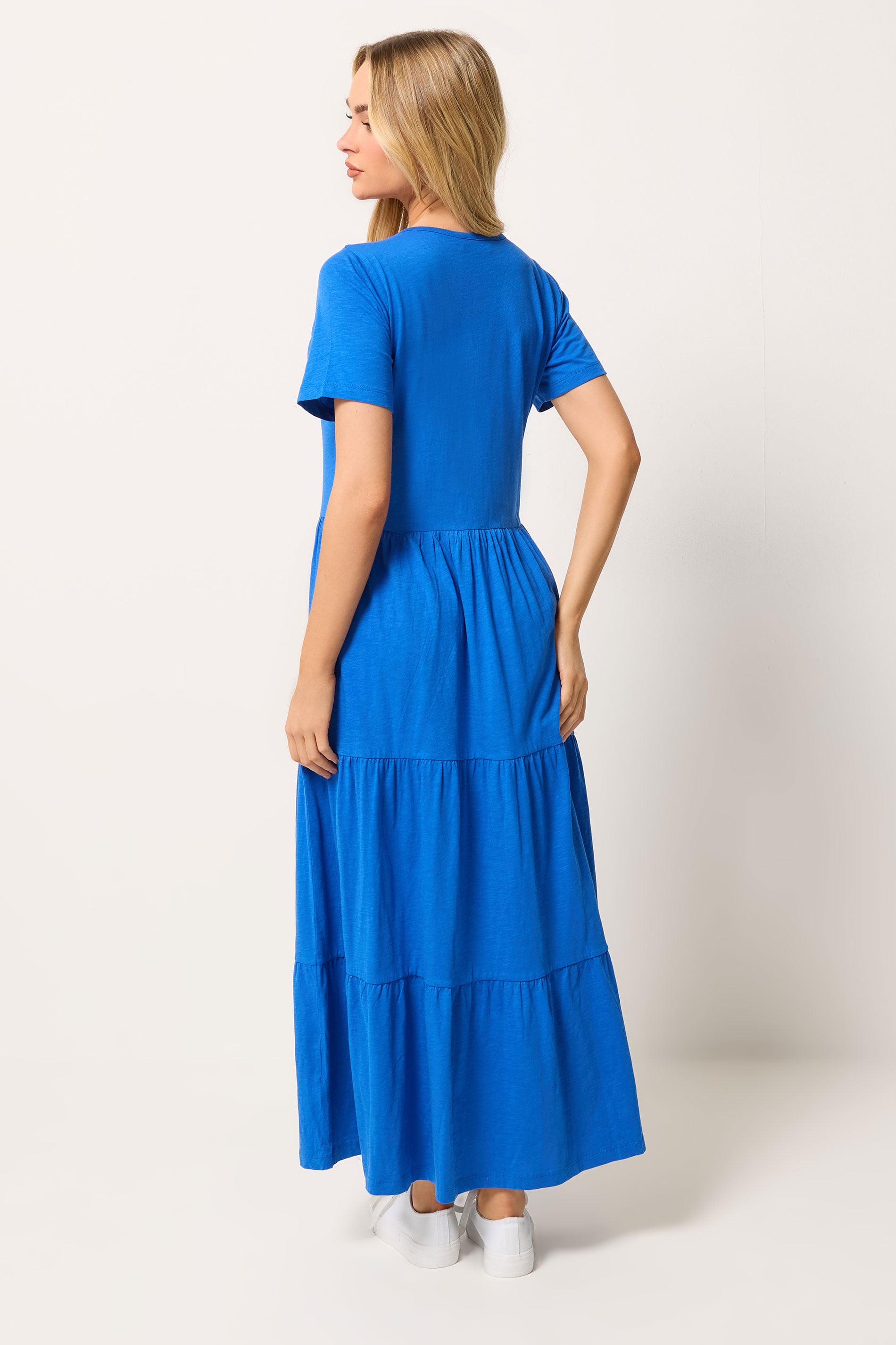 M&Co Blue Notch Neck Tiered Cotton Maxi Dress | M&Co 2