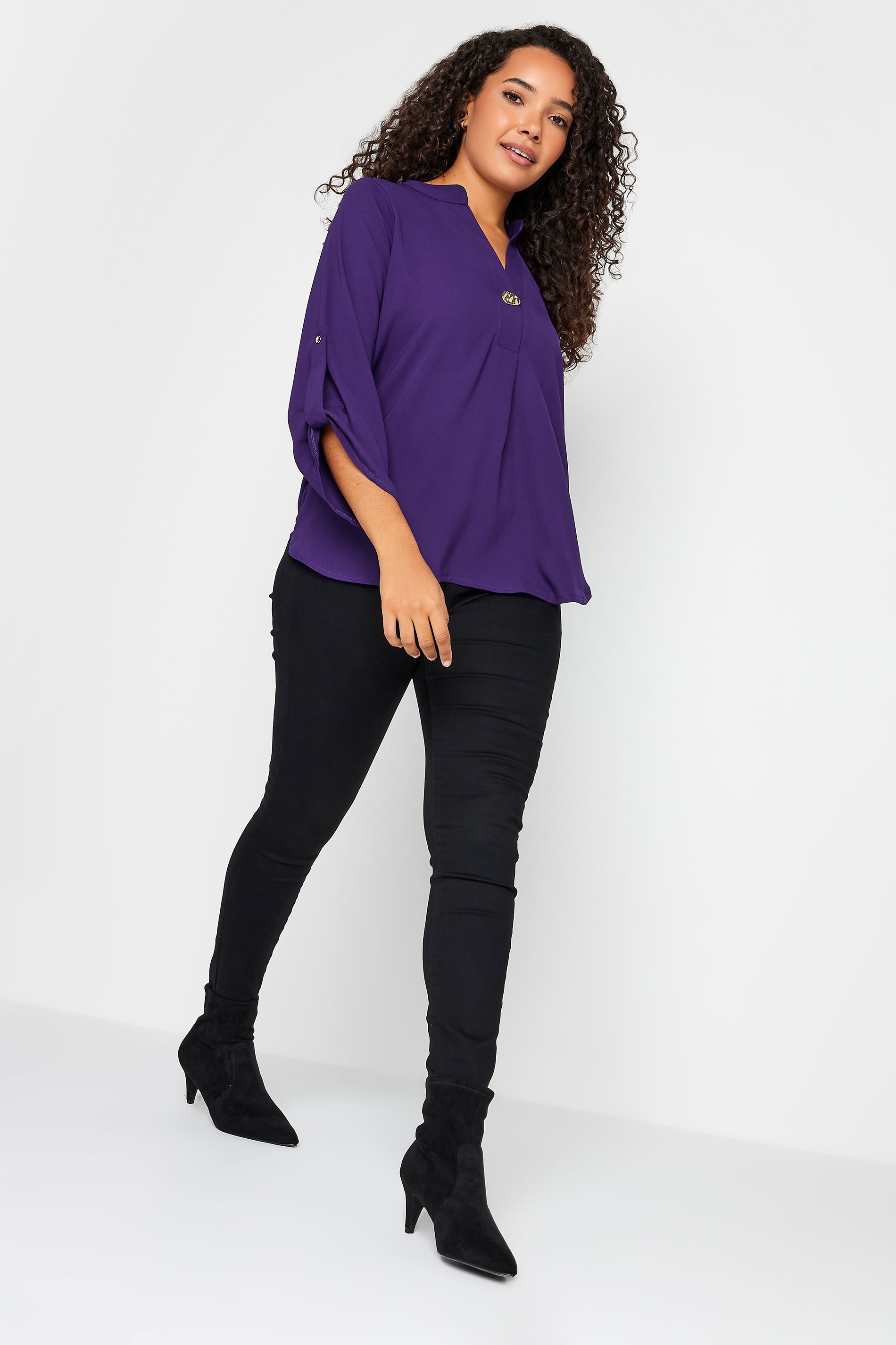 M&Co Purple Statement Button Tab Sleeve Shirt | M&Co 3