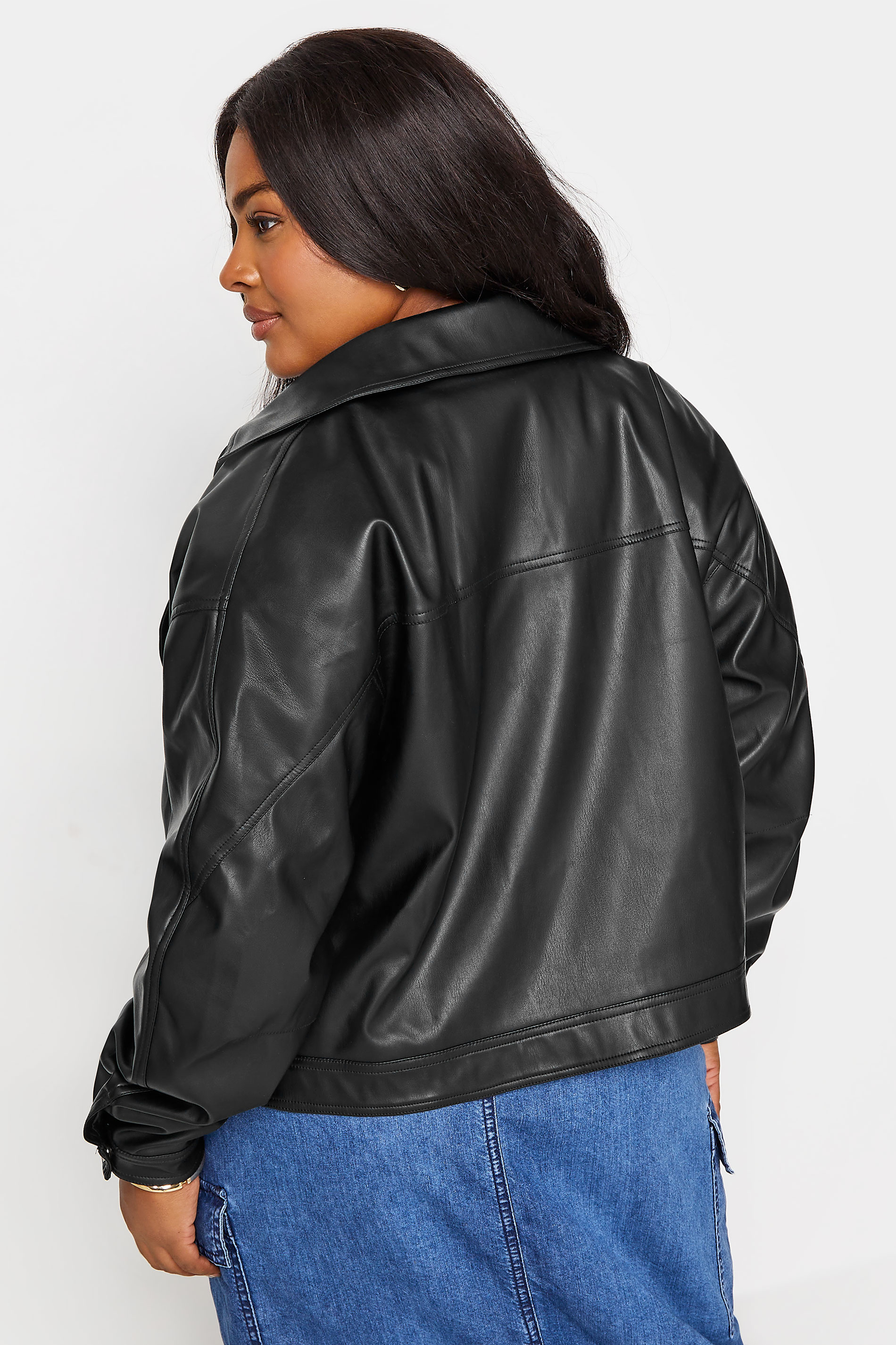 YOURS Plus Size Black Faux Leather Biker Jacket | Yours Clothing 3