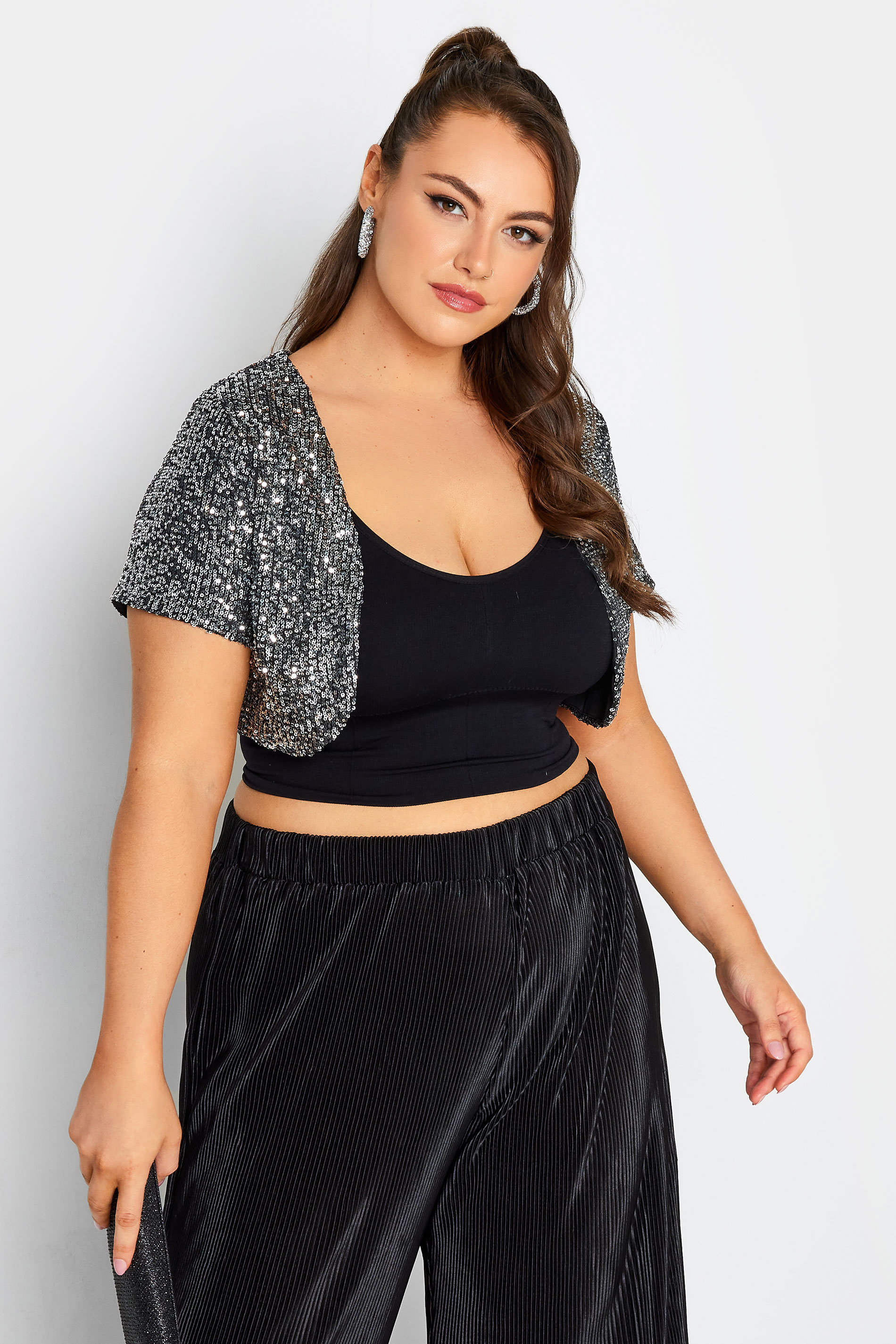 Plus Size YOURS LONDON Silver Sequin Embellished Shrug Cardigan | Yours Clothing 1