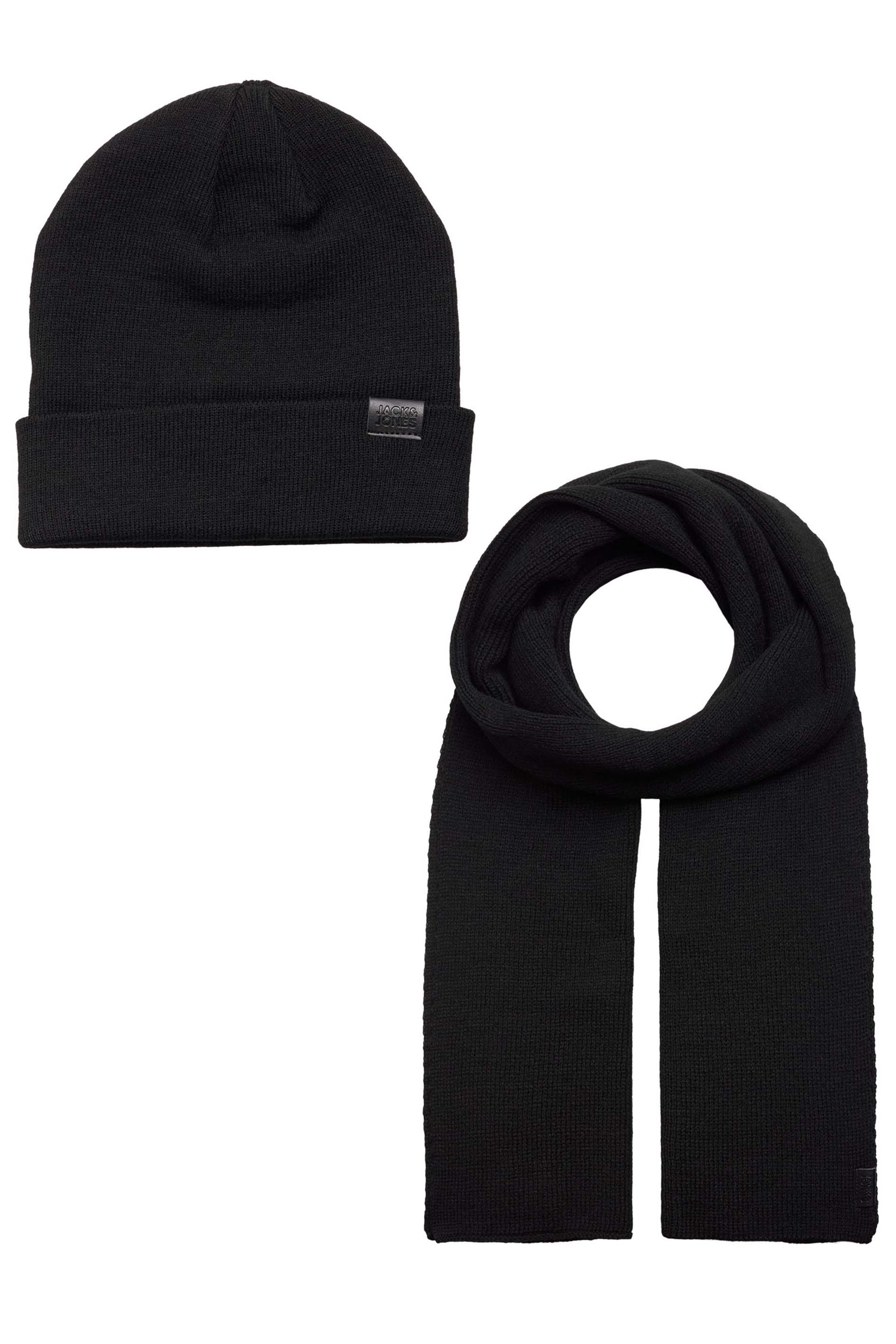 JACK & JONES Black Beanie Hat & Scarf Gift Set | BadRhino 1