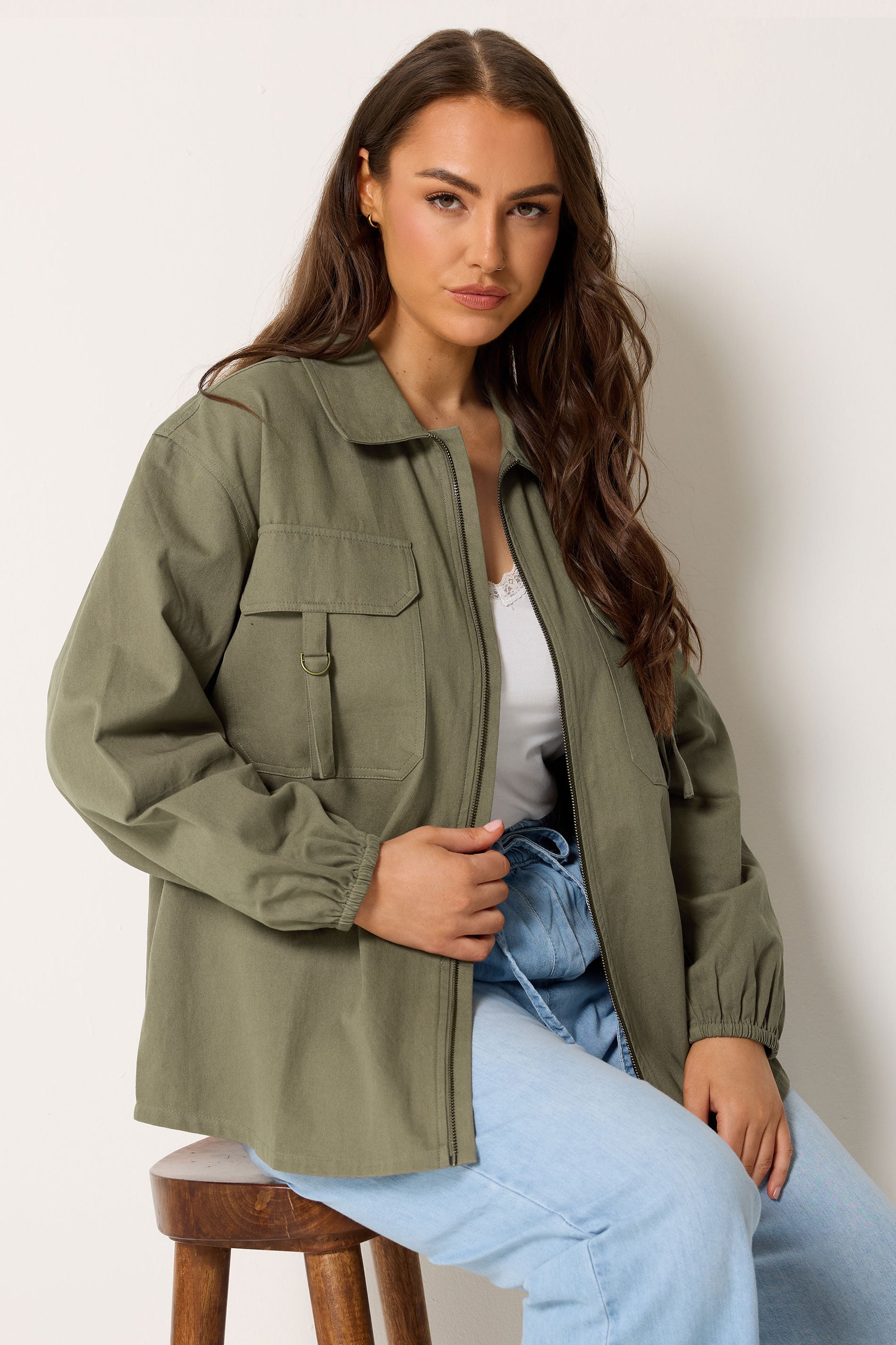 YOURS Curve Khaki Green Utility Shacket 3