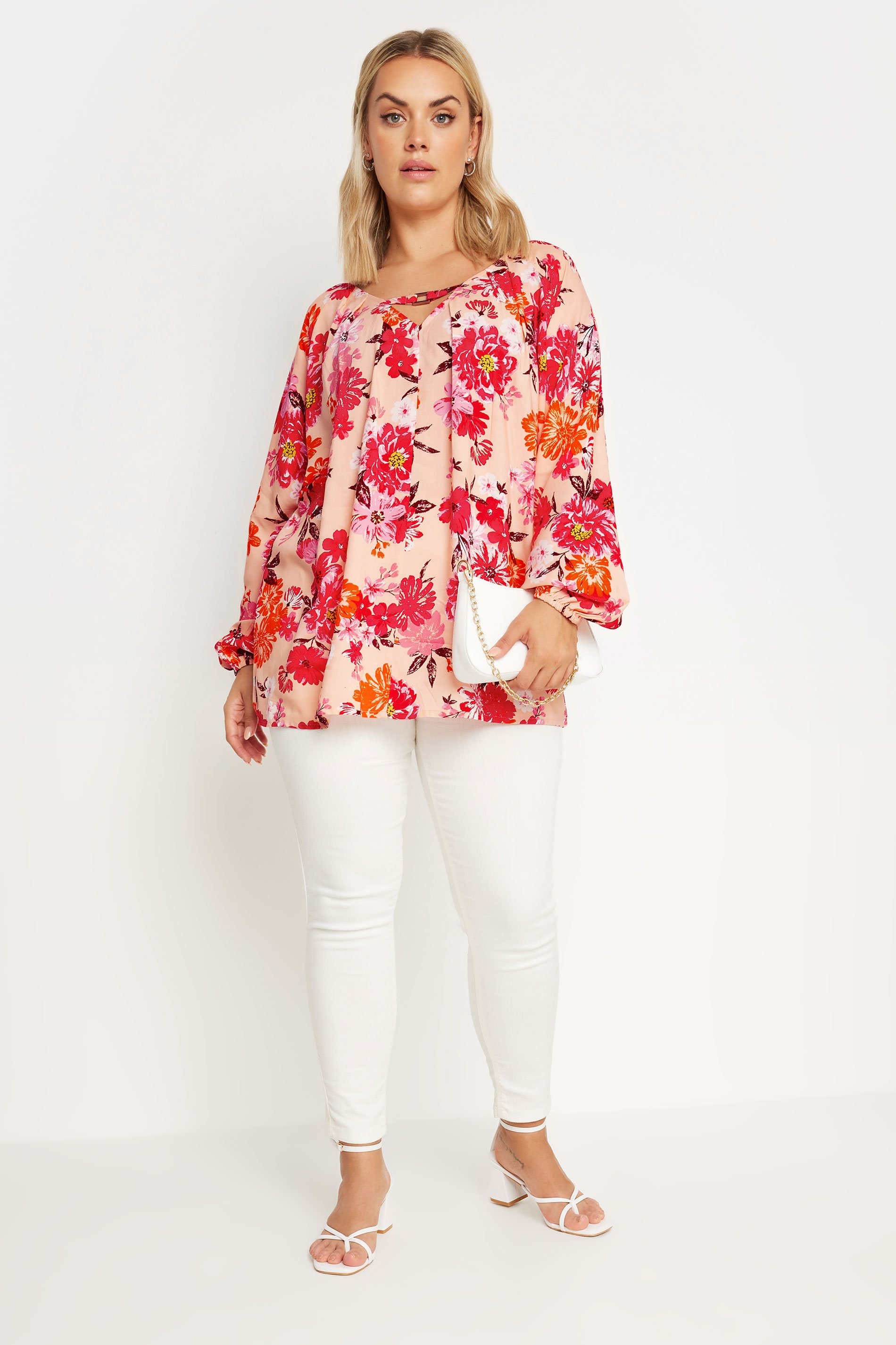 YOURS Plus Size Pink Floral Print Balloon Sleeve Blouse | Yours Clothing