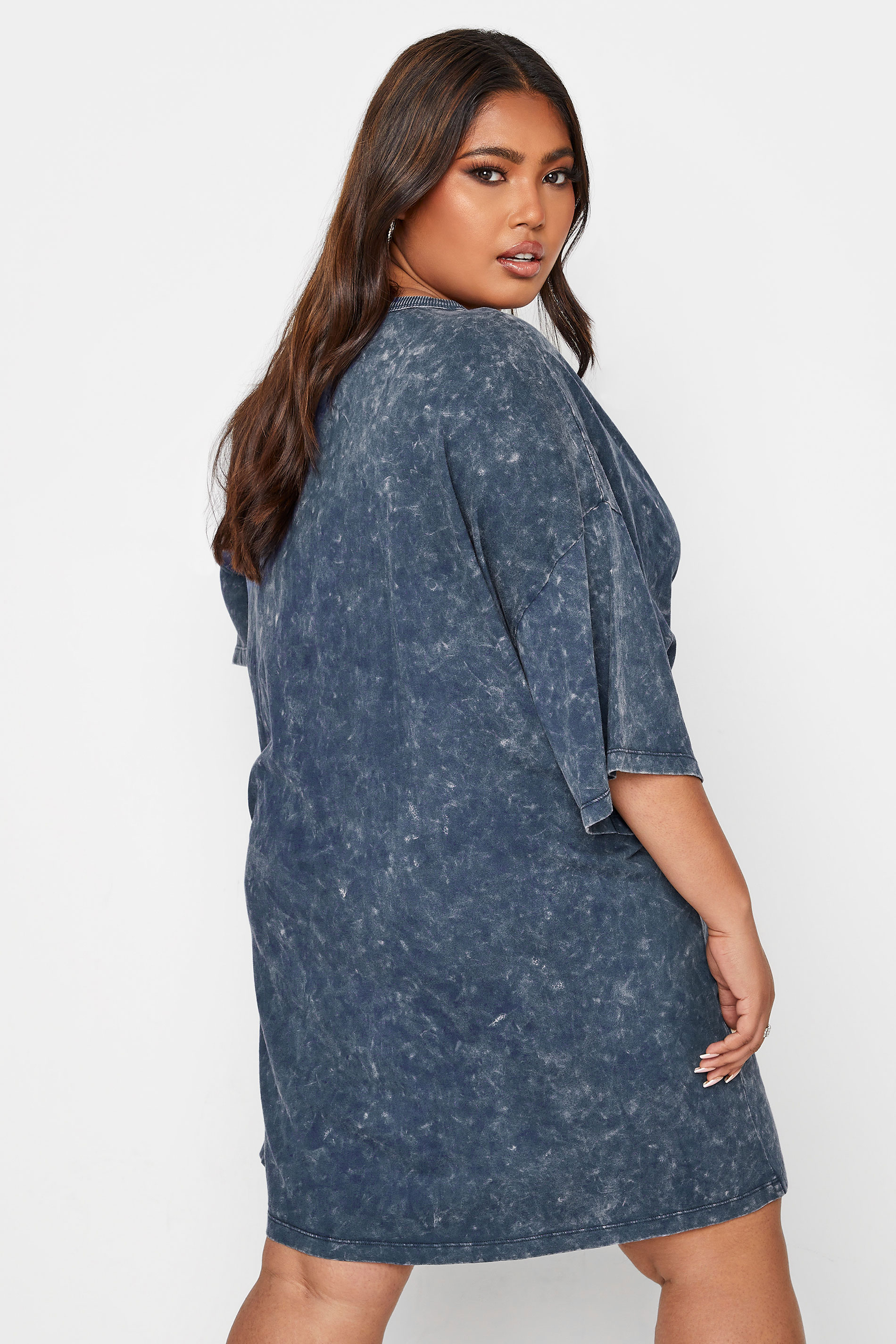 Grande taille  Tops Grande taille  Tuniques | Robe-T-Shirt Bleue Marine Délavé Oversize 'New York' - VQ05772