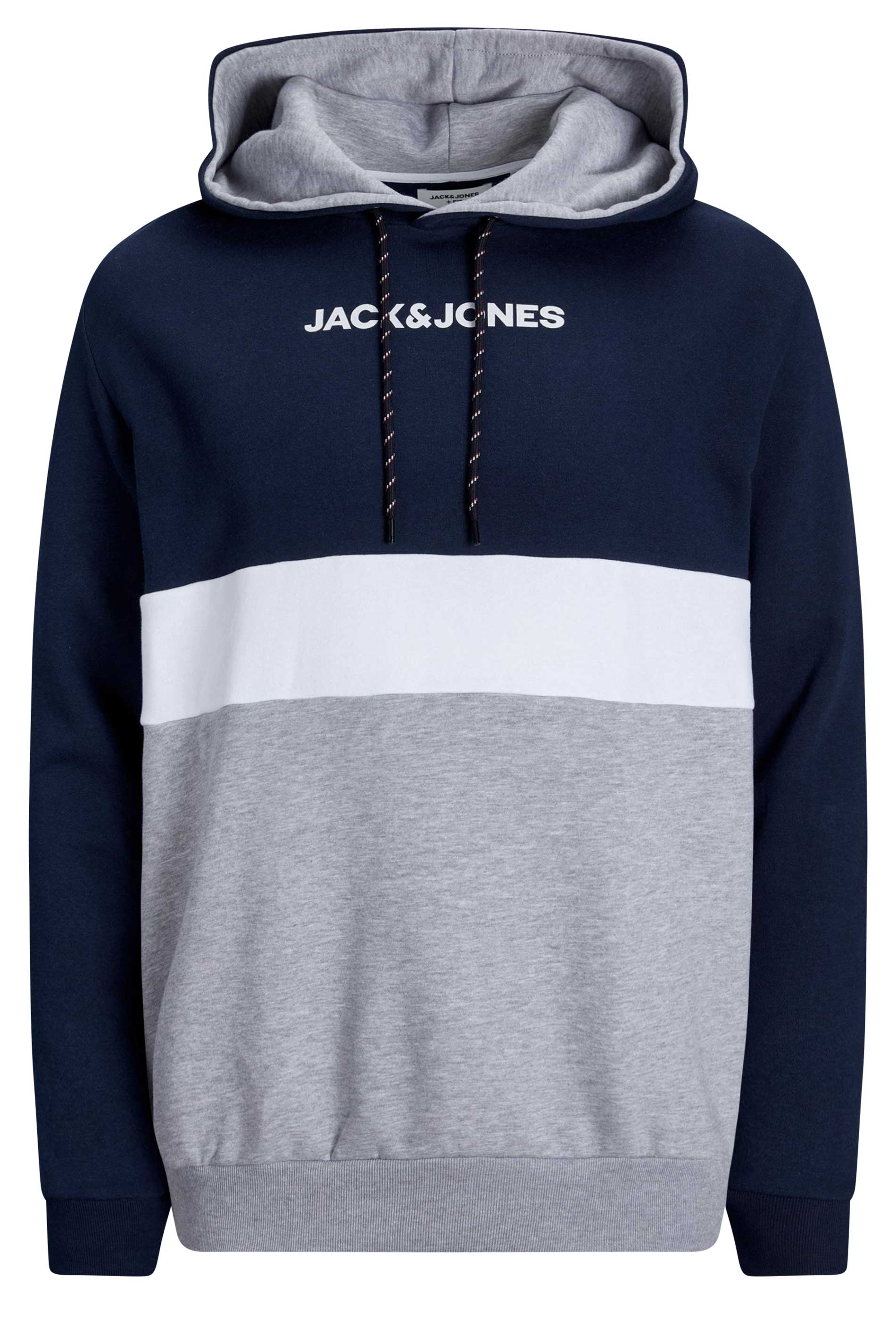 JACK & JONES Big & Tall Navy Blue Colour Block Hoodie | BadRhino 2