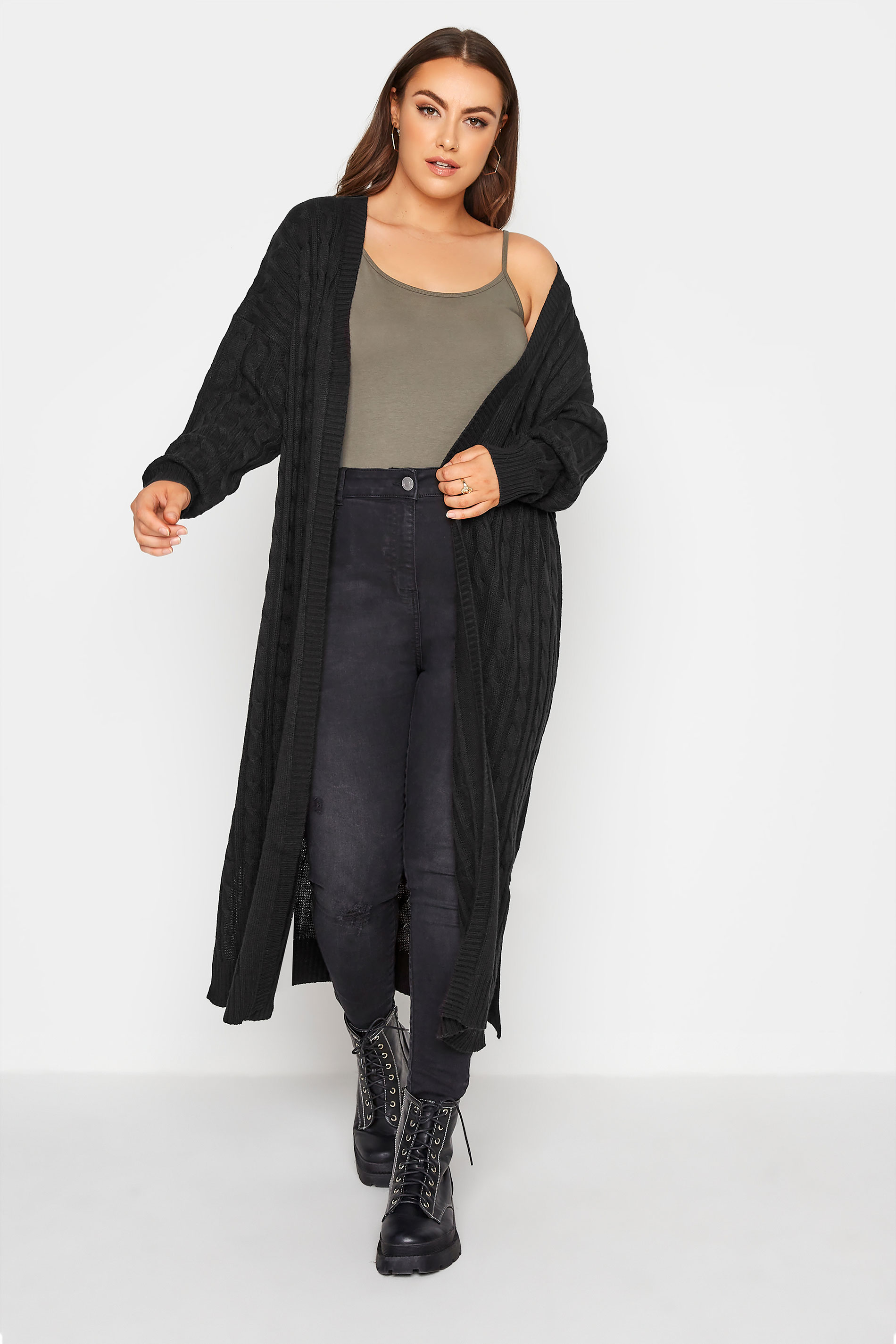 Curve Black Cable Knitted Maxi Cardigan 1