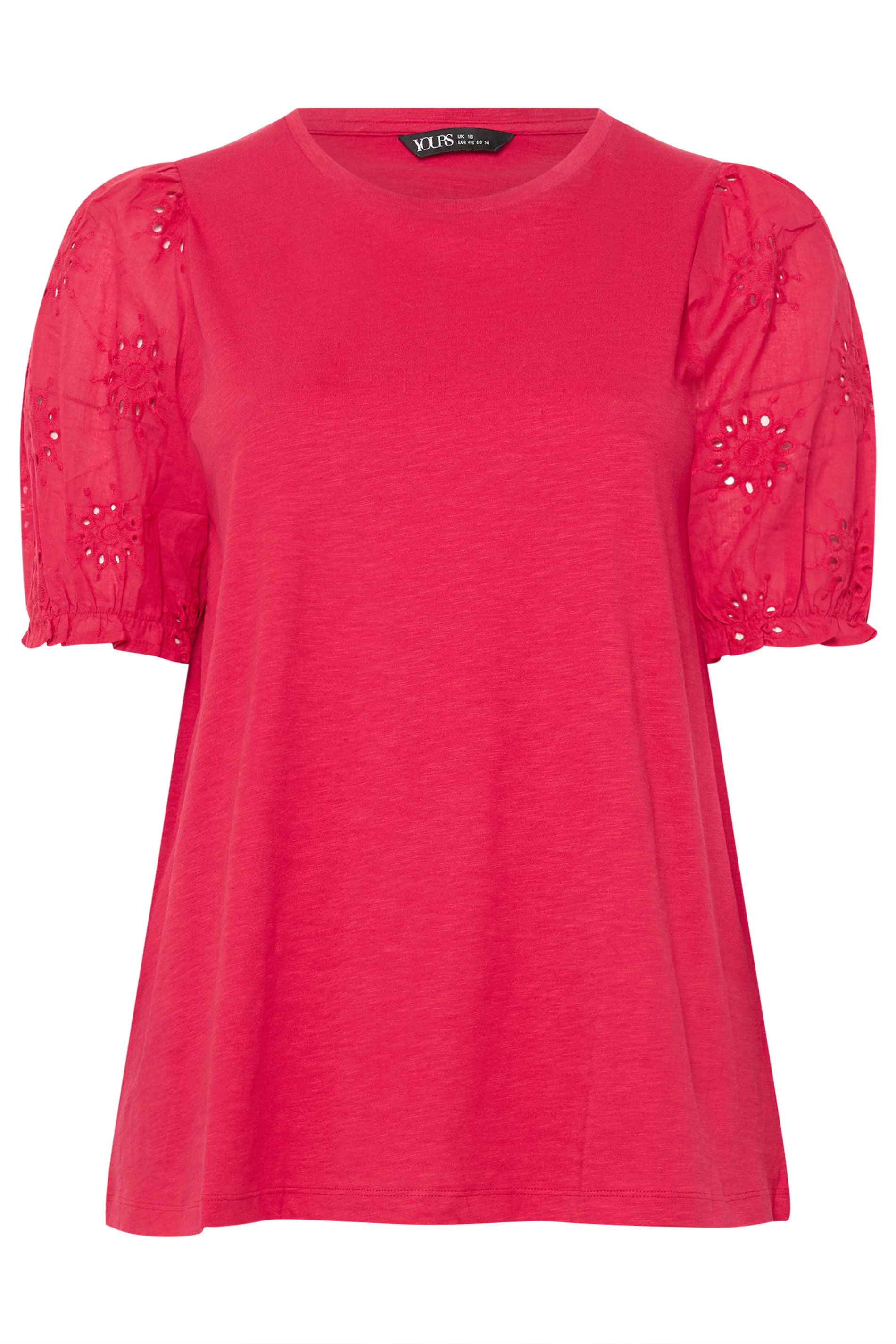 YOURS Plus Size Red Broiderie Anglaise T-Shirt | Yours Clothing 5
