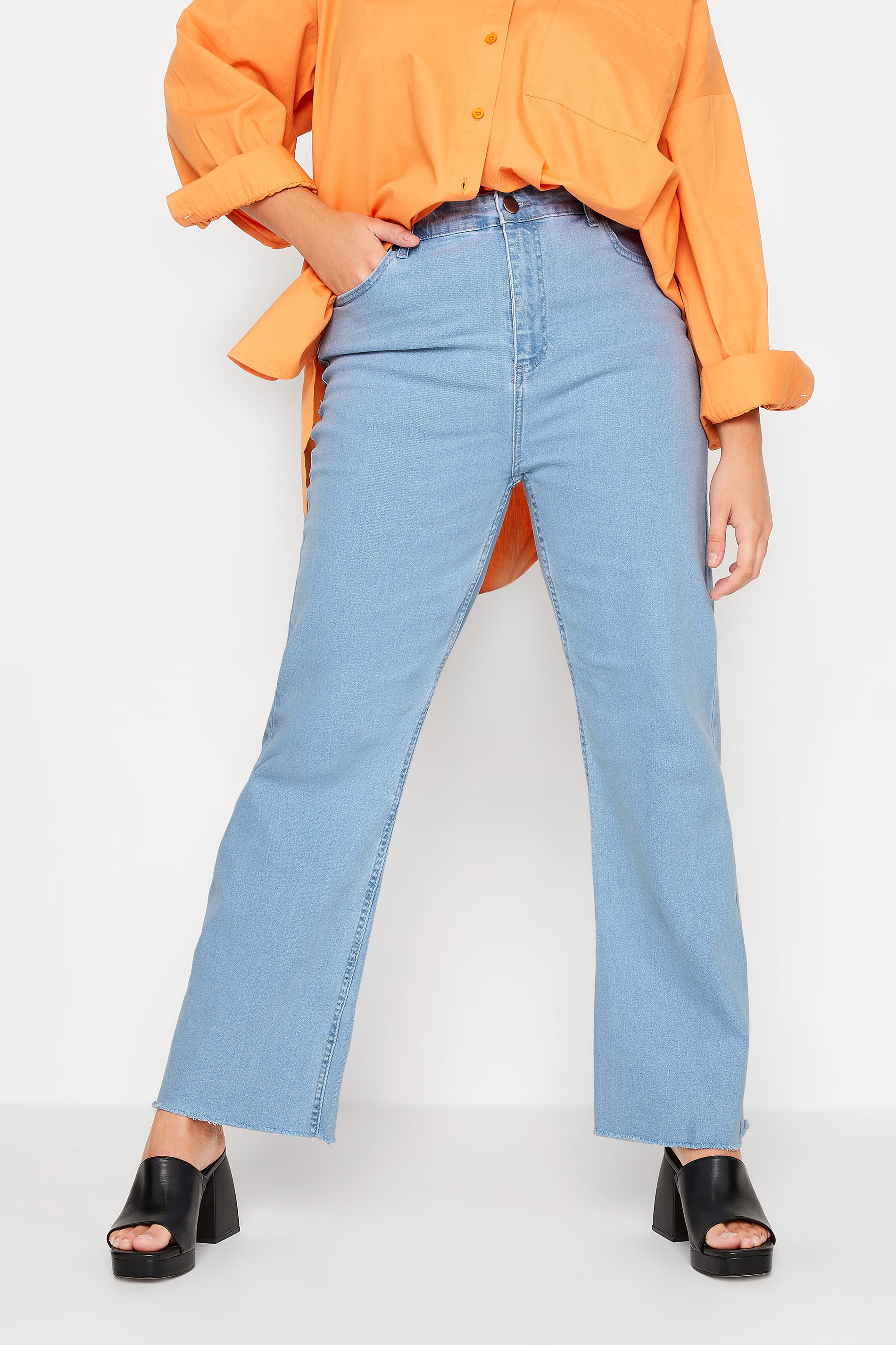 Plus Size Blue Stretch Wide Leg Jeans | Yours Clothing 1