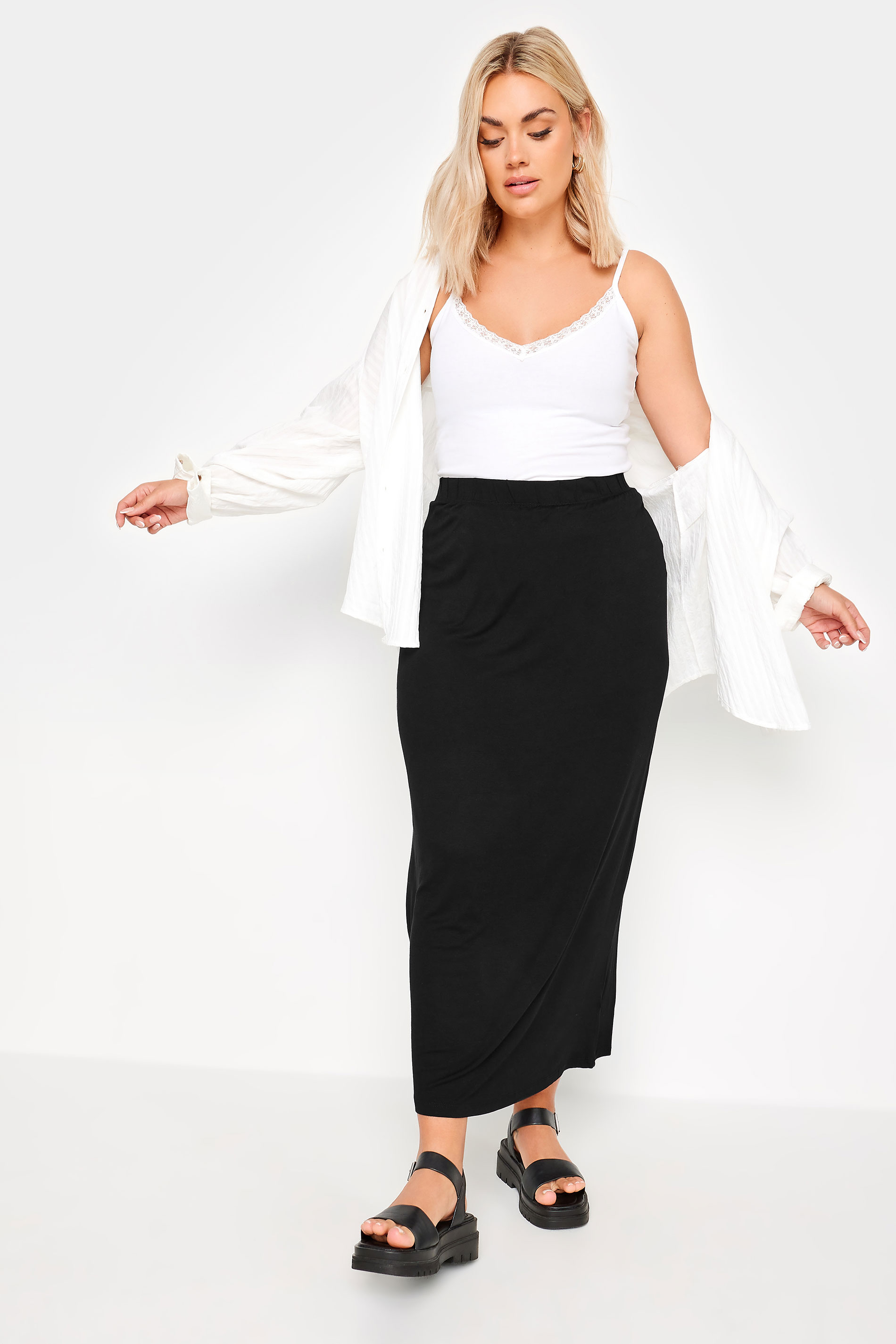 YOURS Plus Size Black Jersey Stretch Maxi Tube Skirt | Yours Clothing 2