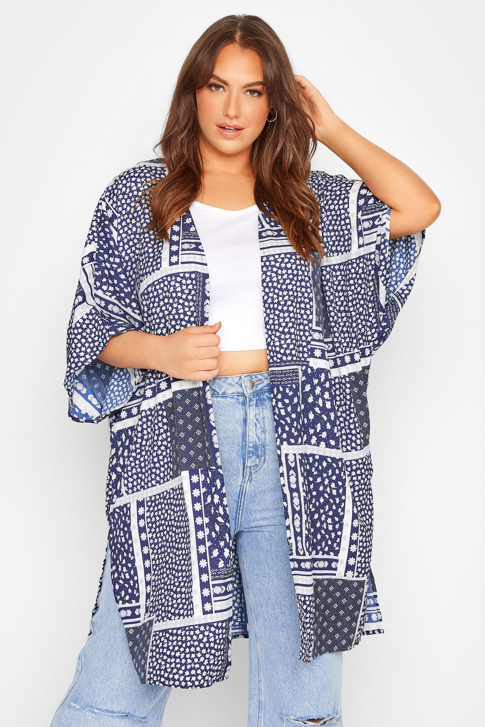 LIMITED COLLECTION Curve Navy Blue Patchwork Print Kimono_A.jpg