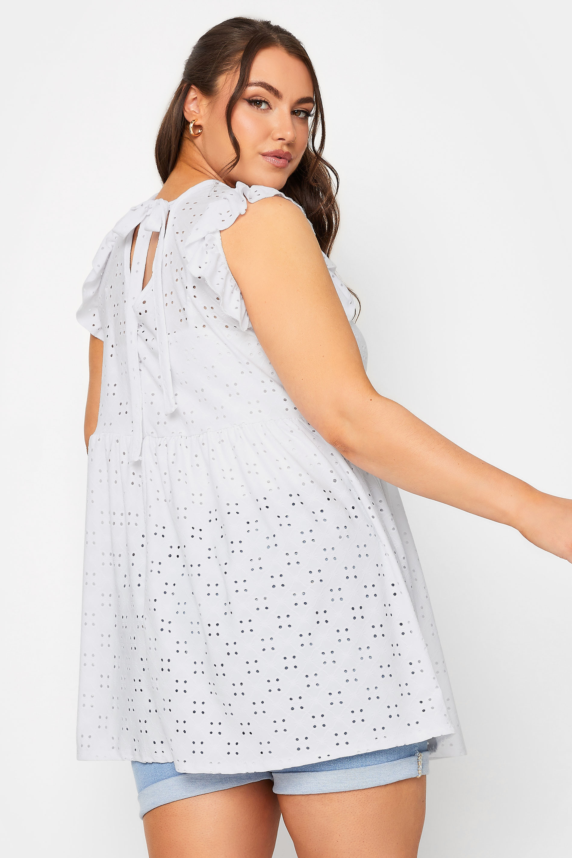 LIMITED COLLECTION Plus Size White Broderie Anglaise Frill Top | Yours Clothing 3