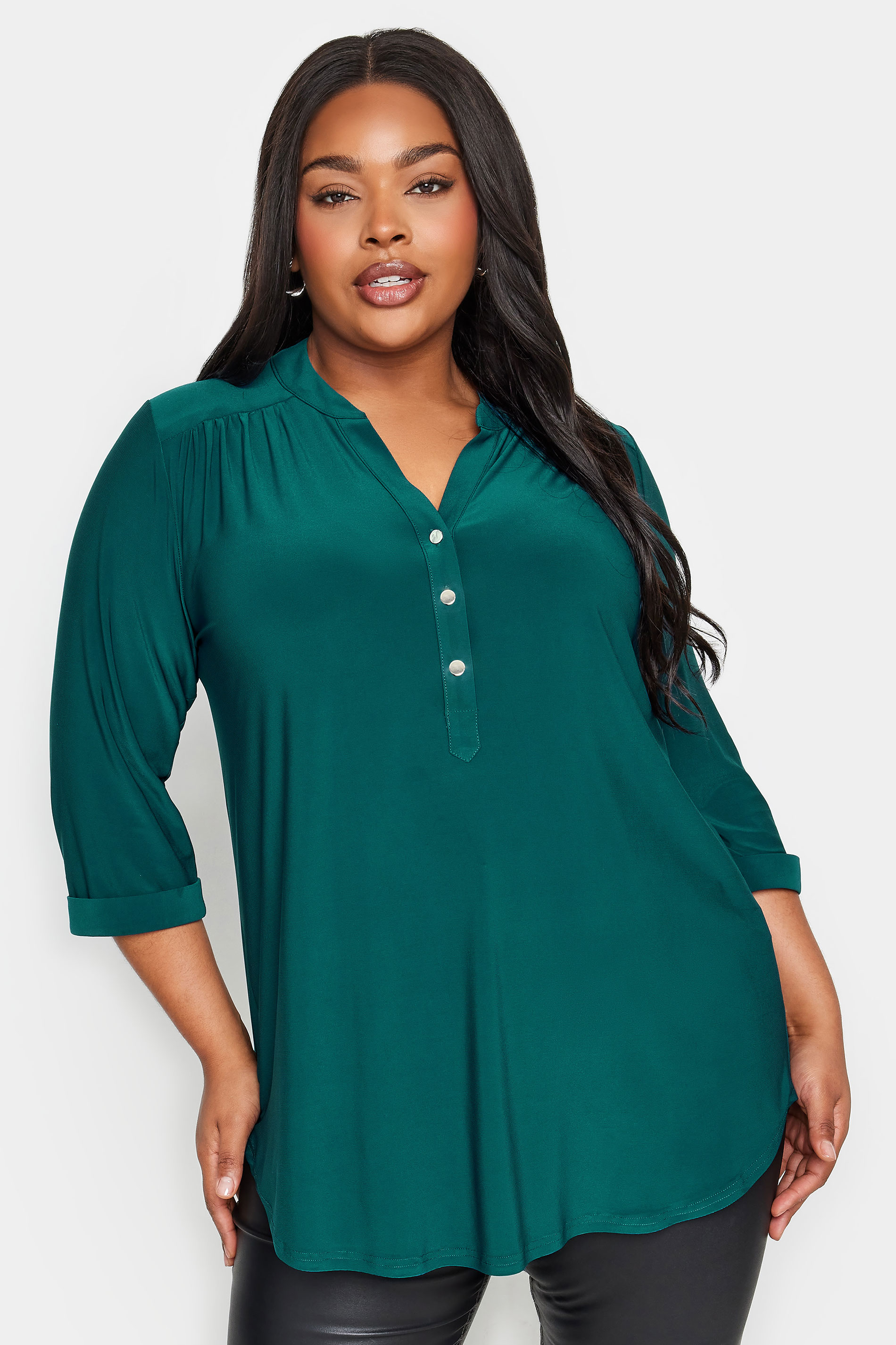 YOURS Plus Size Green Half Placket Shirt | Yours Clothing 1