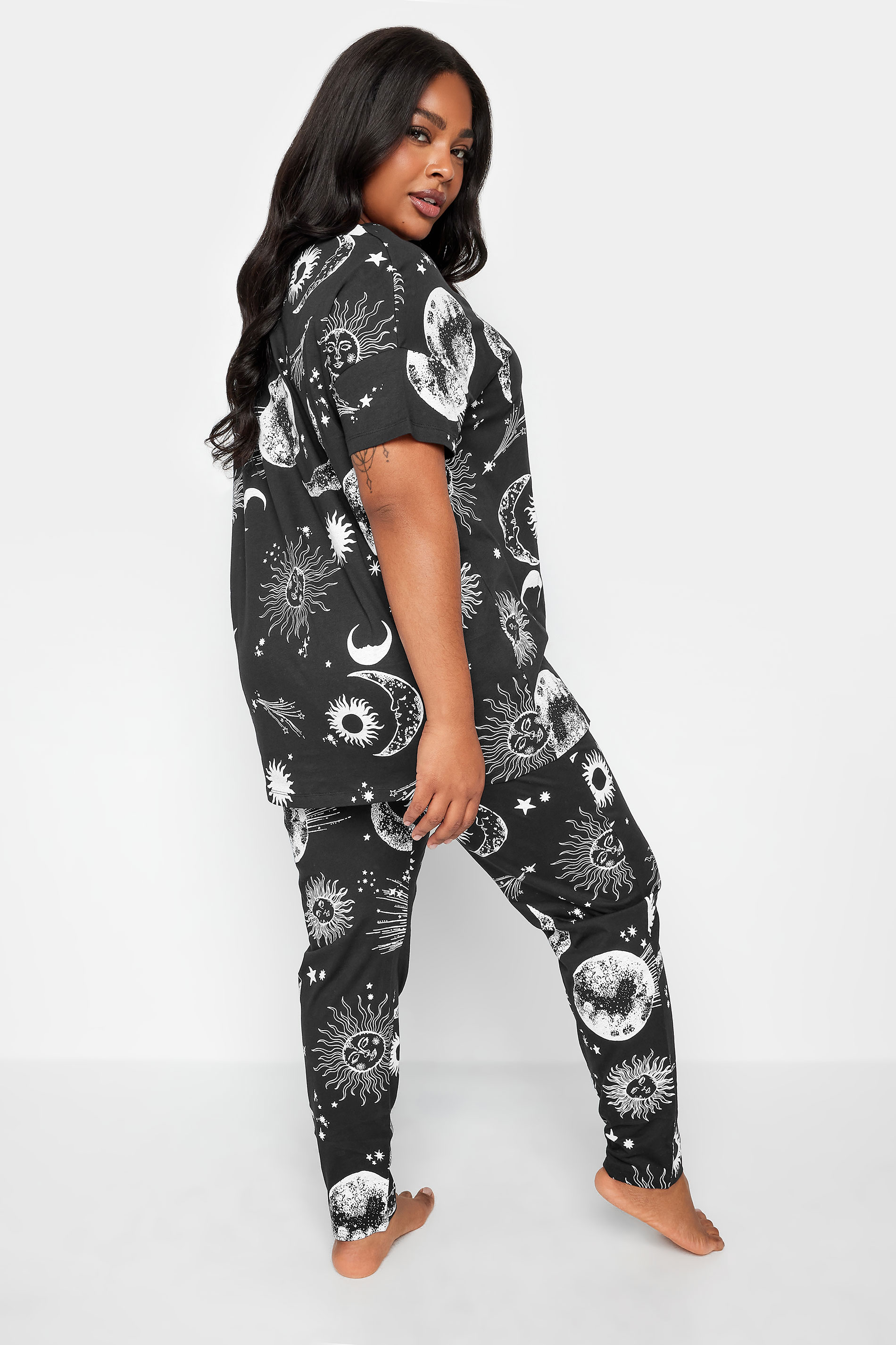 YOURS Plus Size Black Celestial Print Pyjama Set | Yours Clothing 3