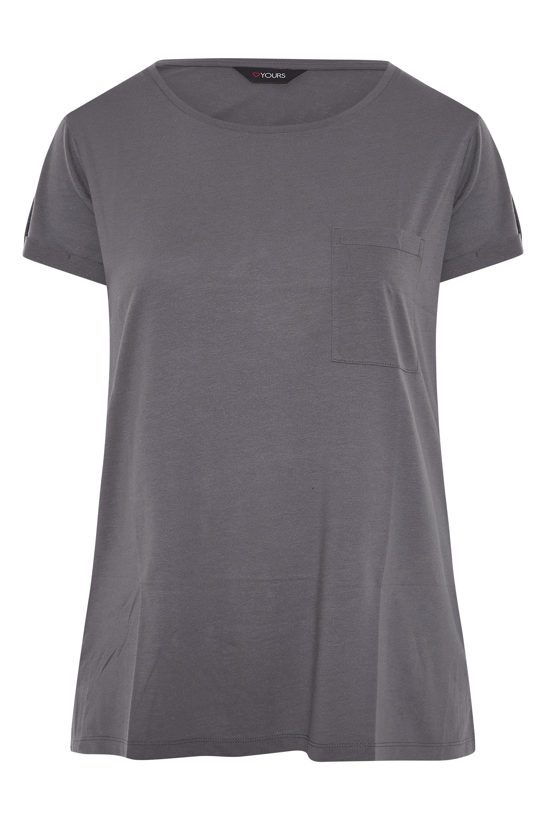 Grande taille  Tops Grande taille  T-Shirts | T-Shirt Gris Charbonneux Ourlet Plongeant à Poche - IY08052