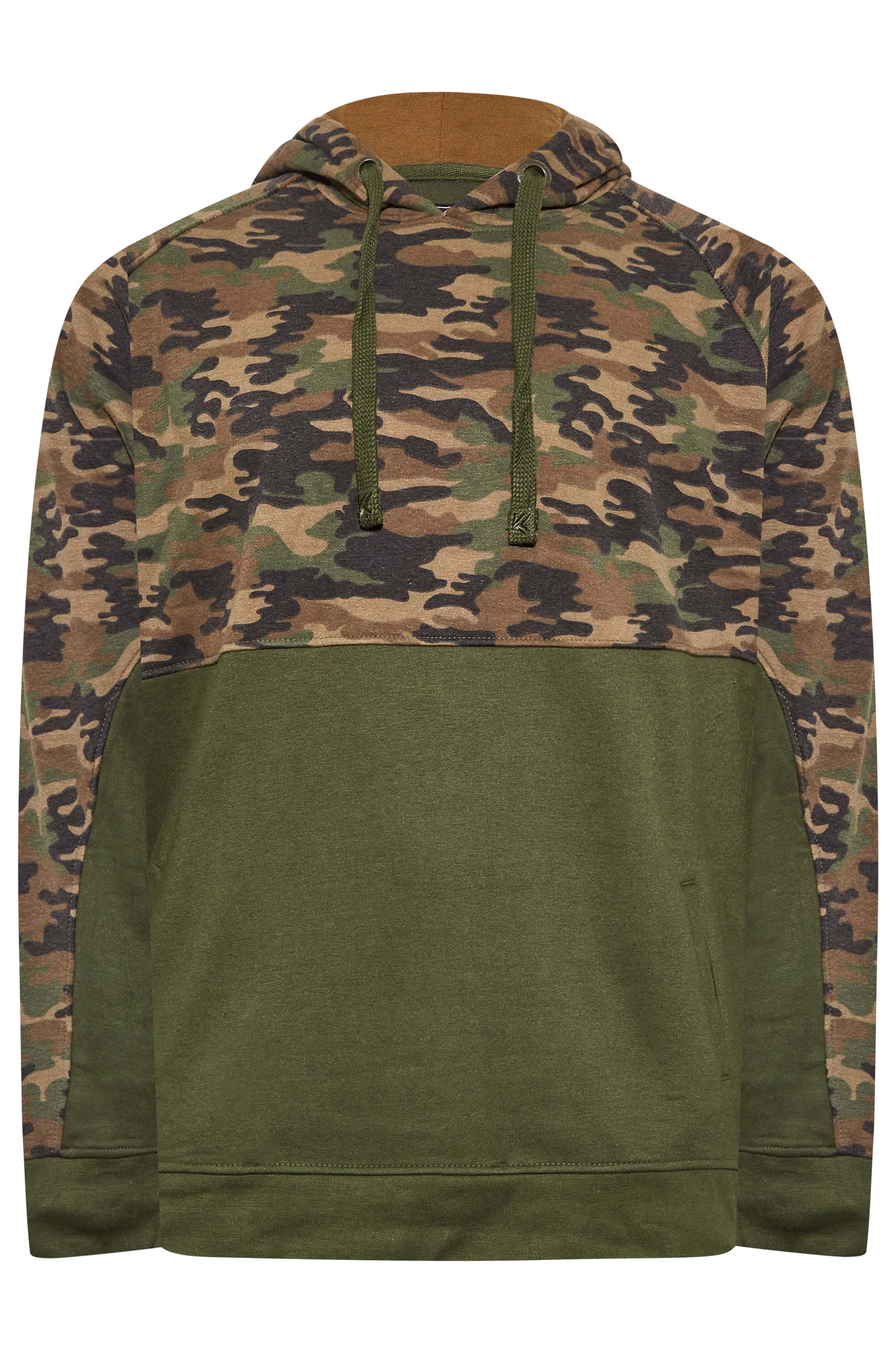 KAM Big & Tall Khaki Green Camo Colour Block Hoodie | BadRhino 2
