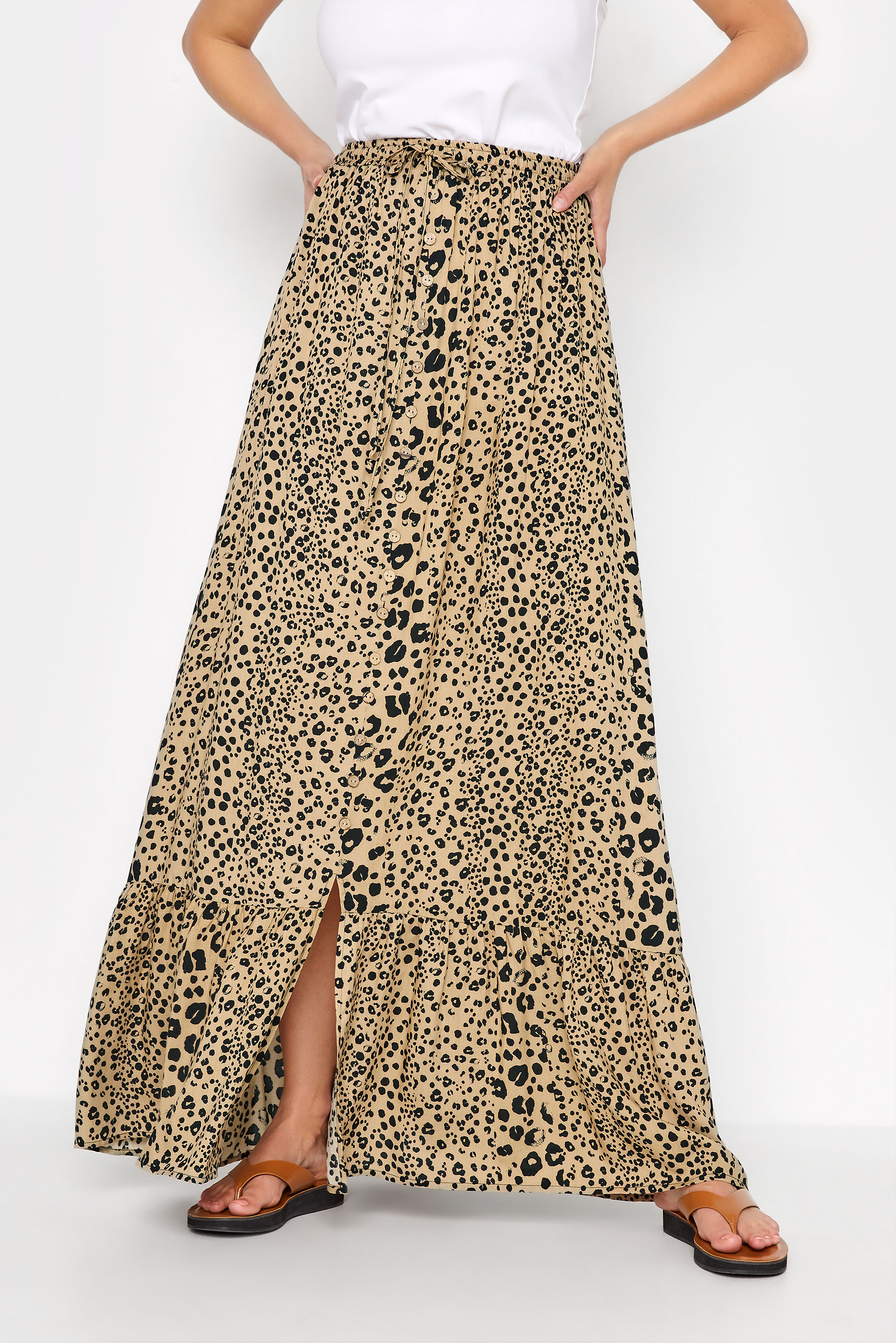 LTS Tall Women's Natural Brown Leopard Print Maxi Skirt | Long Tall Sally 1