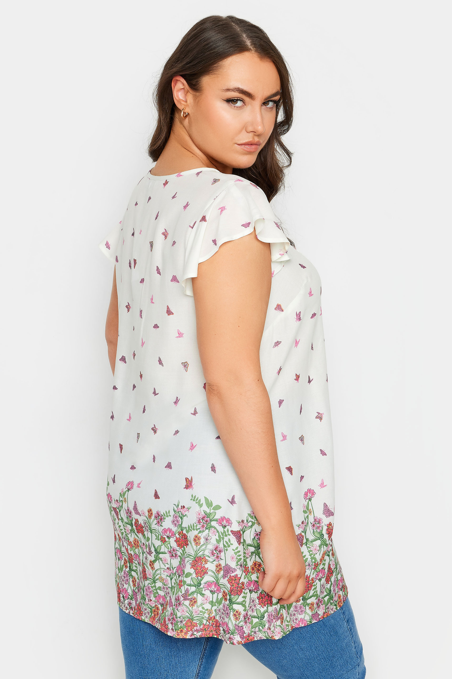YOURS Plus Size White Floral Butterfly Print Blouse | Yours Clothing 3