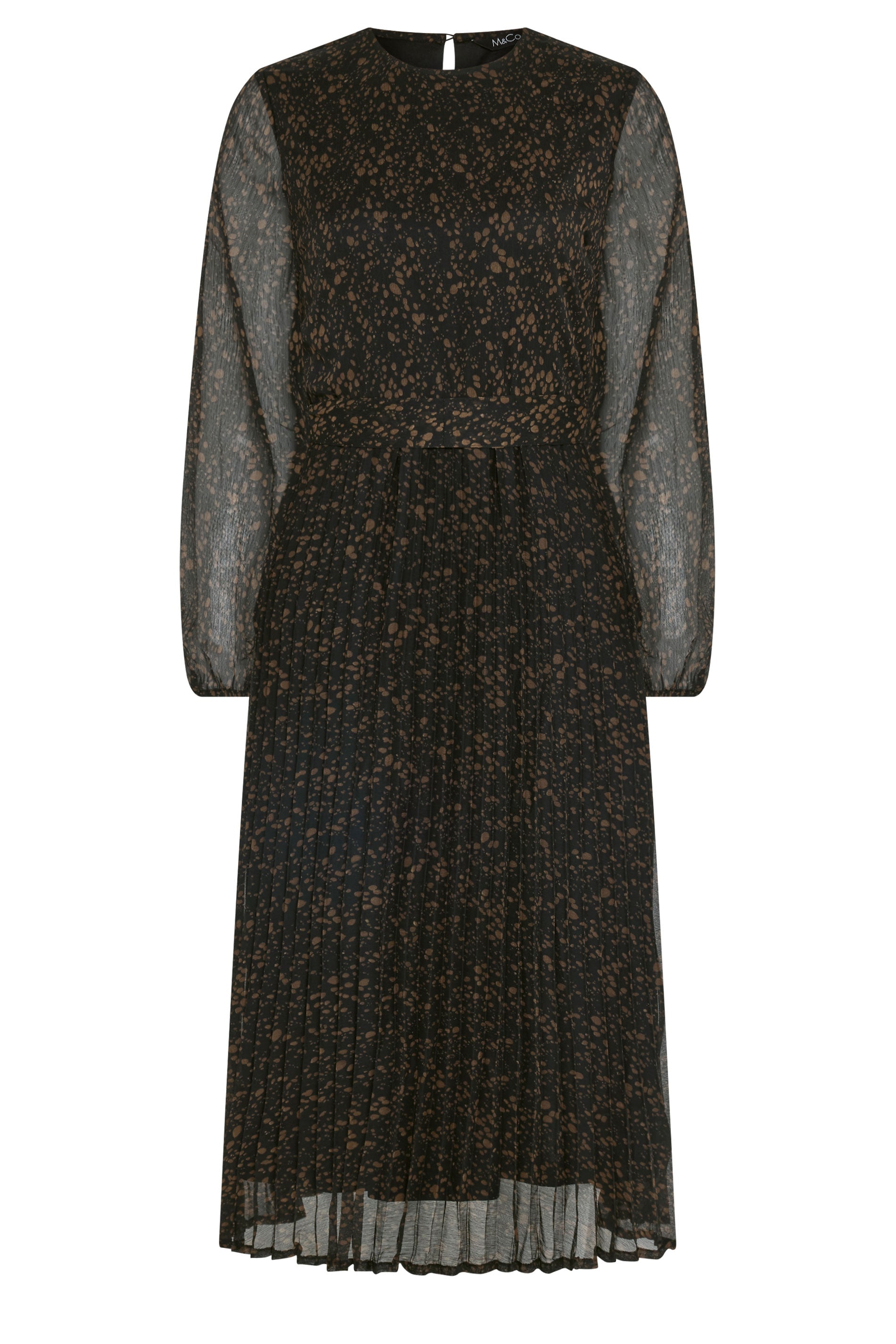 M&Co Black Abstract Spot Pleated Midi Dress | M&Co 1