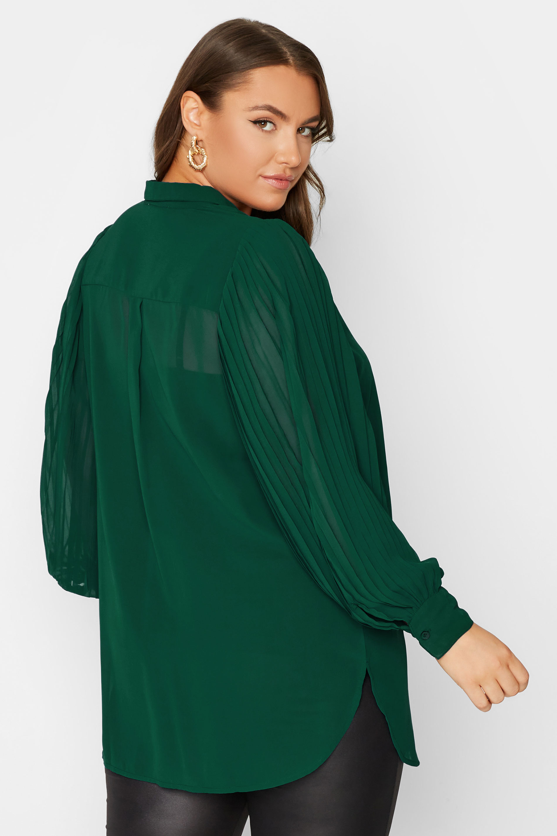 Plus Size YOURS LONDON Green Pleat Sleeve Shirt | Yours Clothing 3