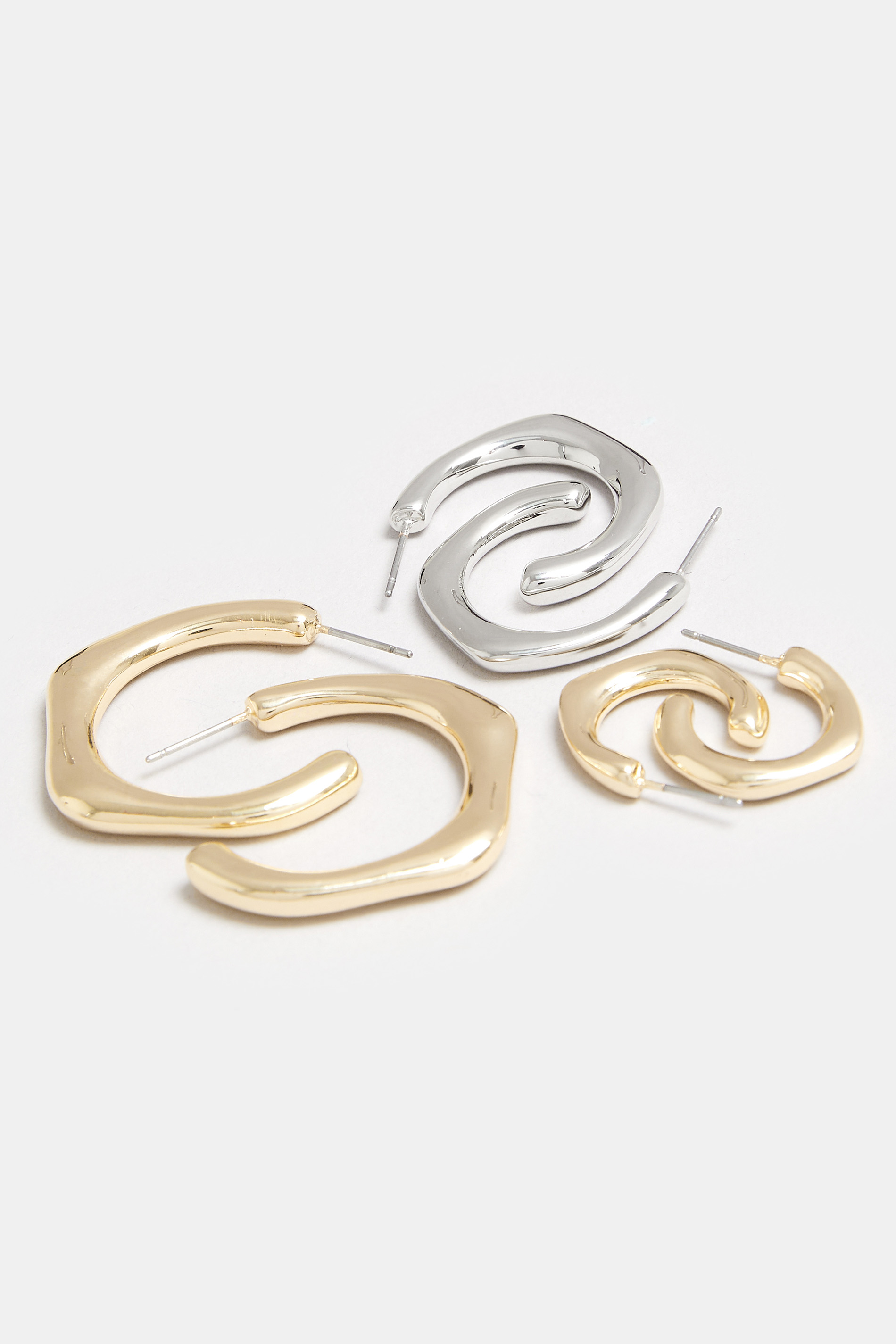 3 PACK Gold & Silver Hoop Earrings Set | Yours Clothing 3
