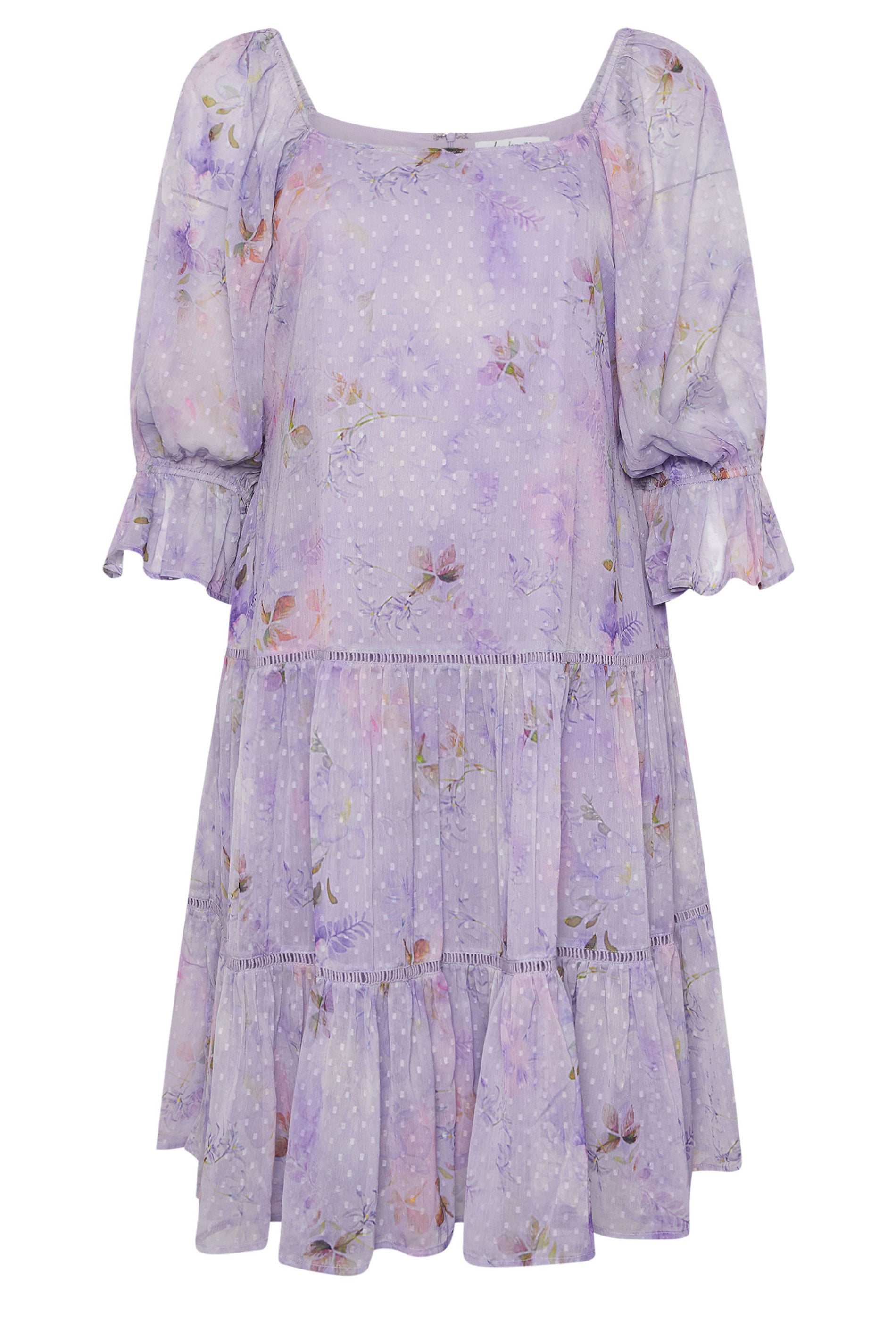 YOURS LONDON Plus Size Purple Floral Dobby Dress | Yours Clothing 5