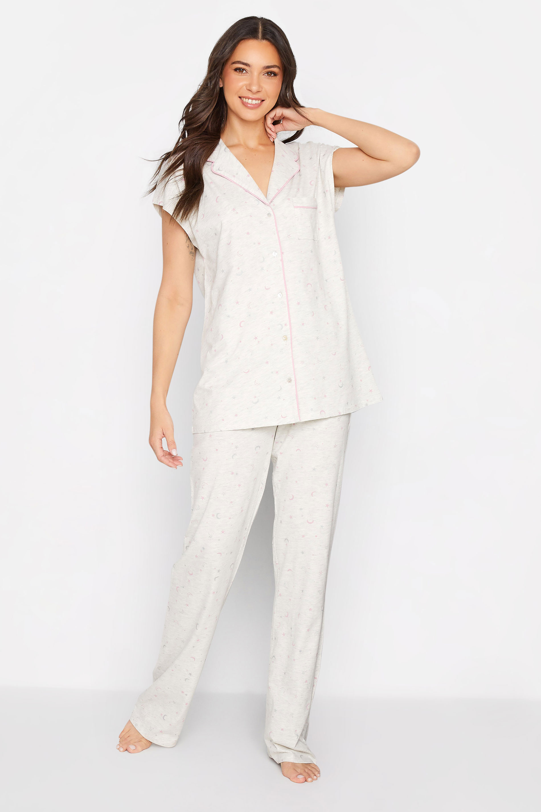 LTS Tall Grey Moon & Star Print Cotton Pyjama Set_A.jpg